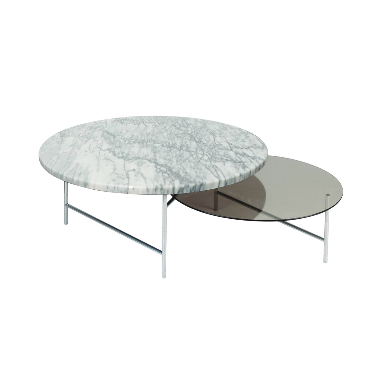 Zorro Coffee Table: White Pele de Tigre + Chrome