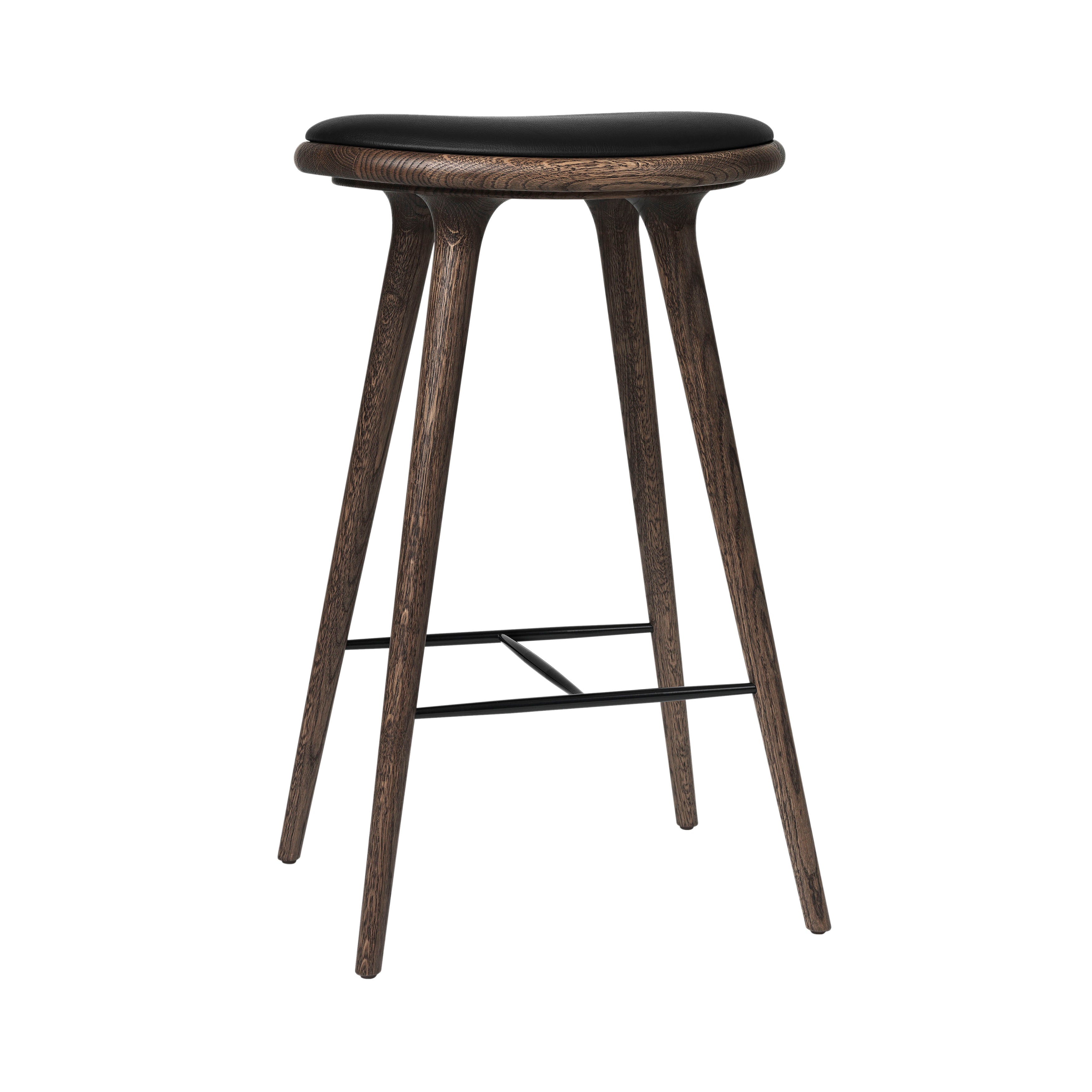 High Stool: Bar + Dark Stain Oak + Black Leather