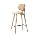 High Stool Backrest: Bar + Matt Lacquered Oak + Natural Tanned Leather