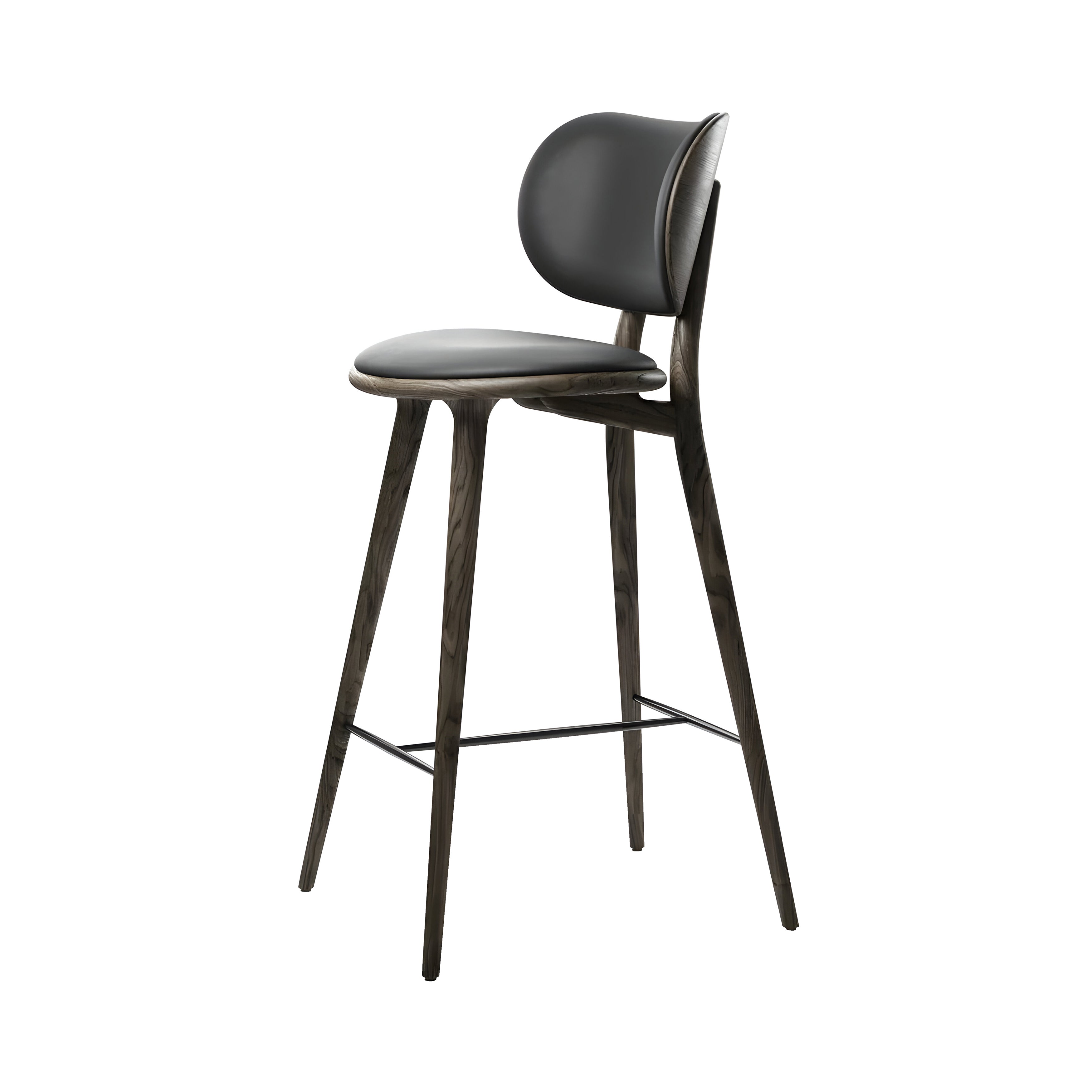 High Stool Backrest: Bar + Sirka Grey Stained Oak + Black Leather