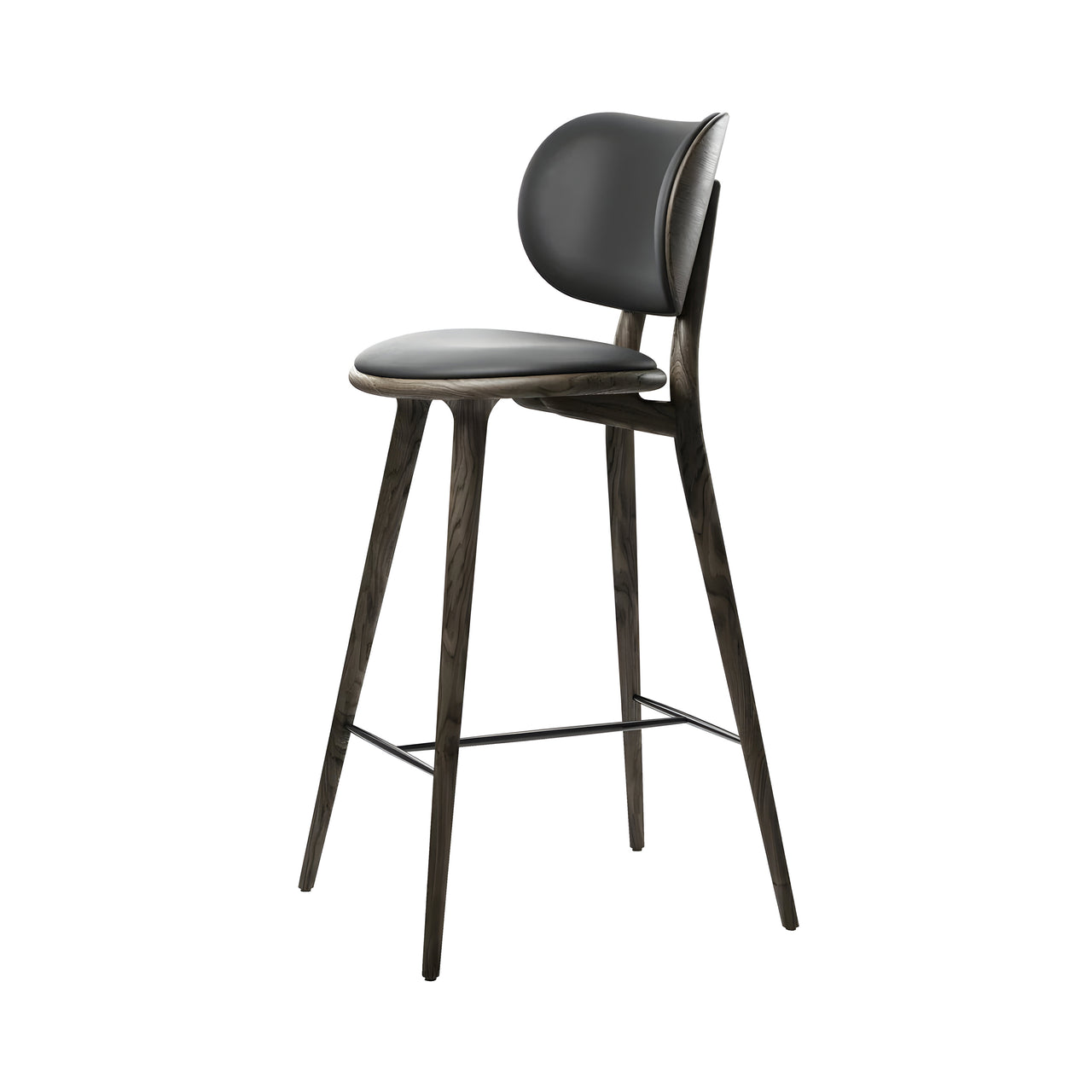 High Stool Backrest: Bar + Sirka Grey Stained Oak + Black Leather
