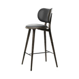 High Stool Backrest: Bar + Sirka Grey Stained Oak + Black Leather