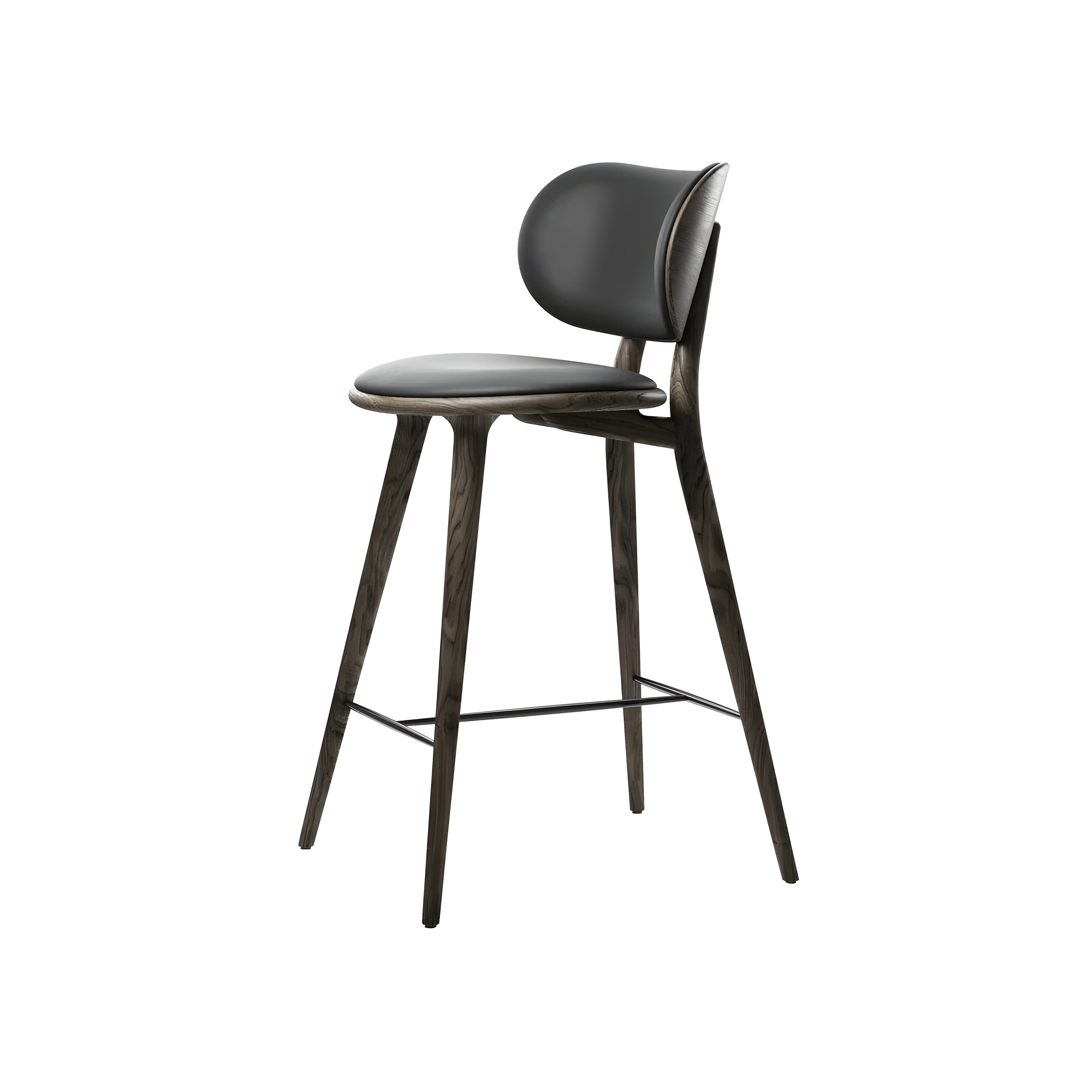 High Stool Backrest: Counter + Sirka Grey Stained Oak + Black Leather
