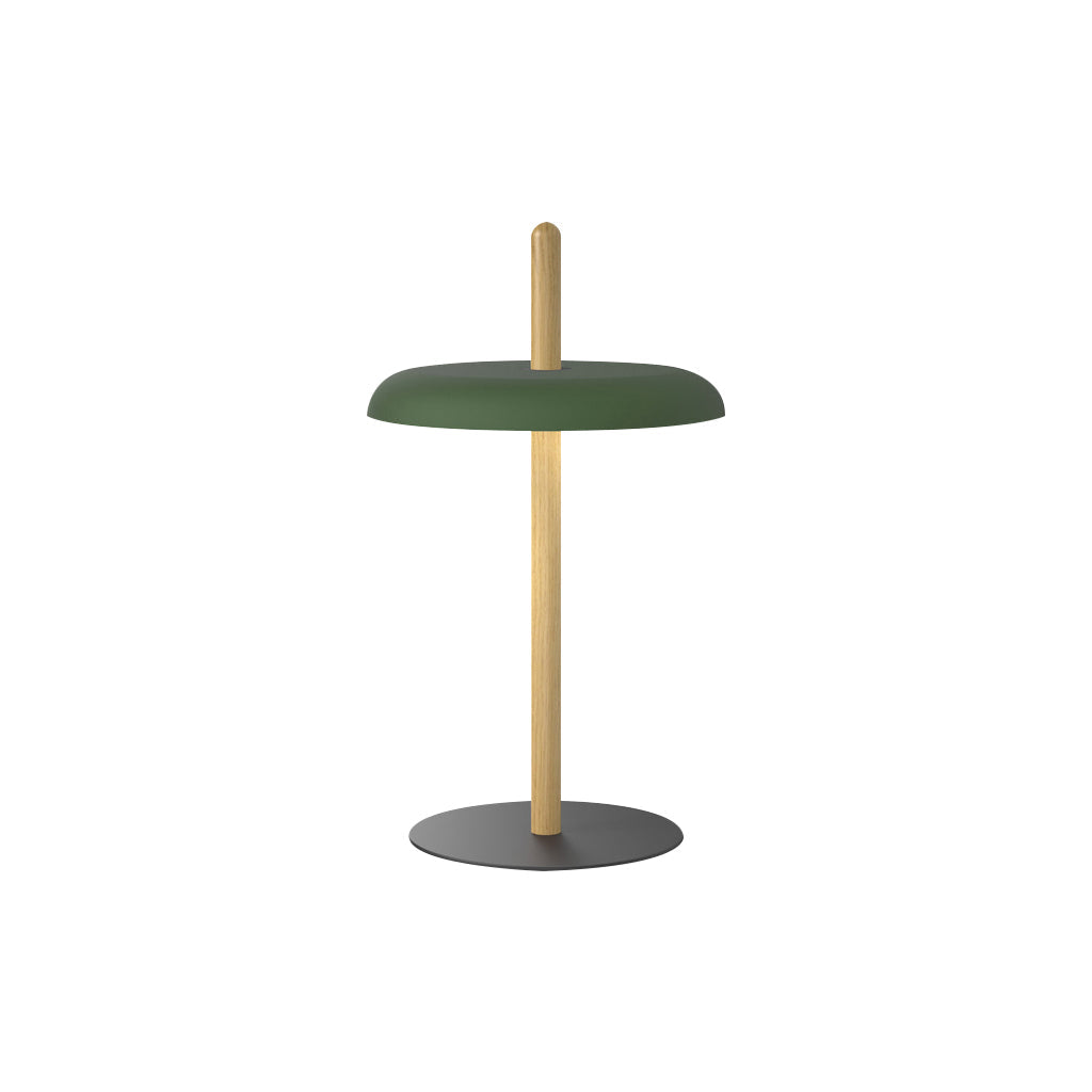 Nivél Portable Table Lamp: White Oak + Forest Green