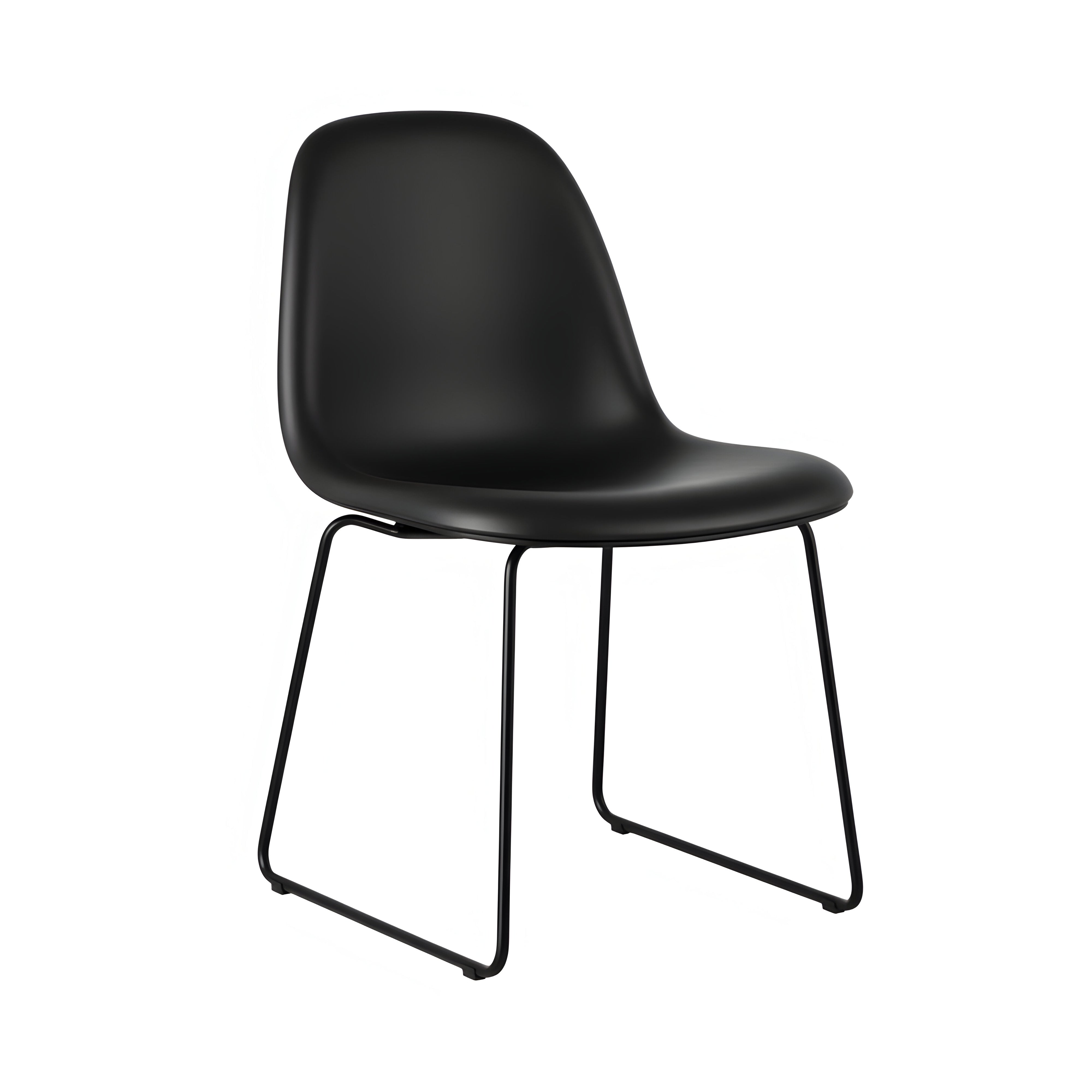 3D Dining Chair Stacking Sledge Base: Plastic Shell + Front Upholstered + Black