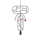 Wooden Dots Suspension Lamp: Horizontal + Vertical + Graphite + 1 Curled Stem + Graphite + White + Pink