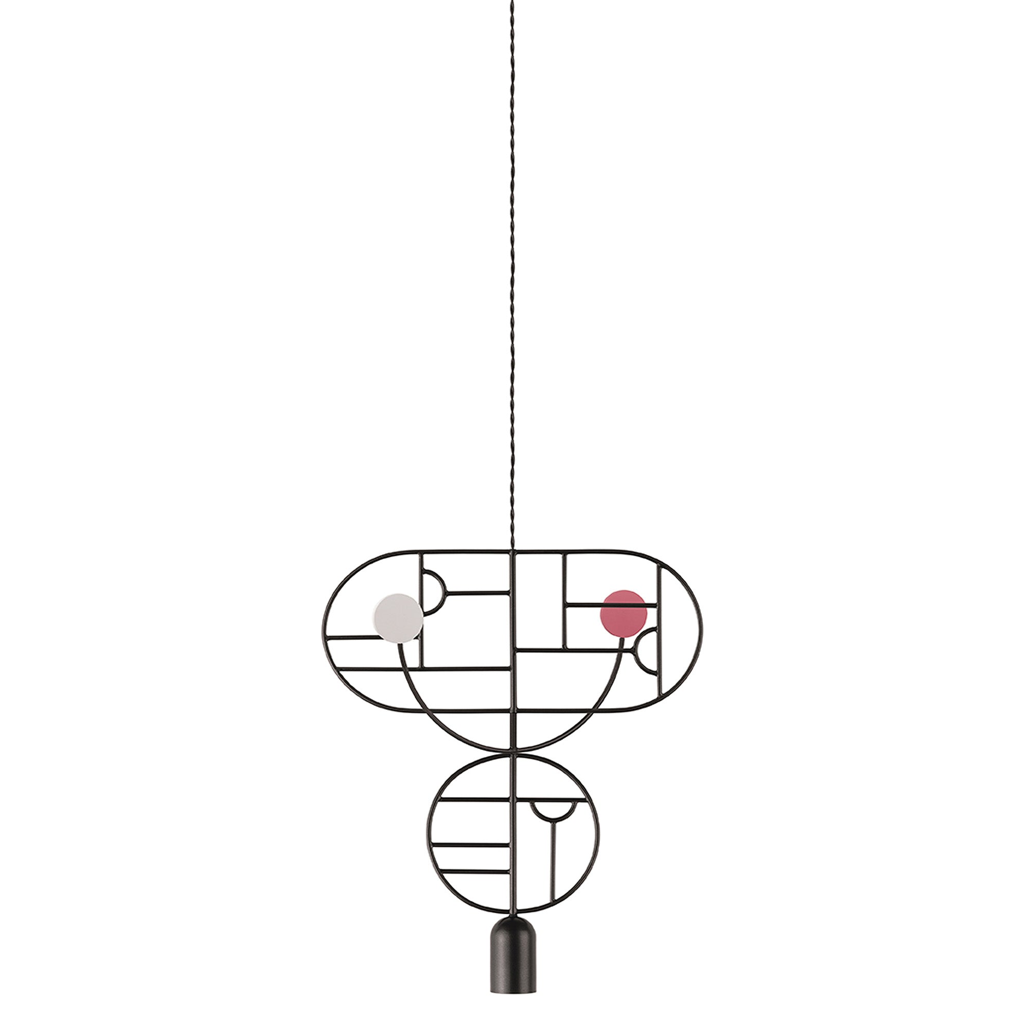 Wooden Dots Suspension Lamp: Oval + Circle with Stem + Horizontal Oval + Circle + Graphite + 1 Curled Stem + Graphite + White + Pink