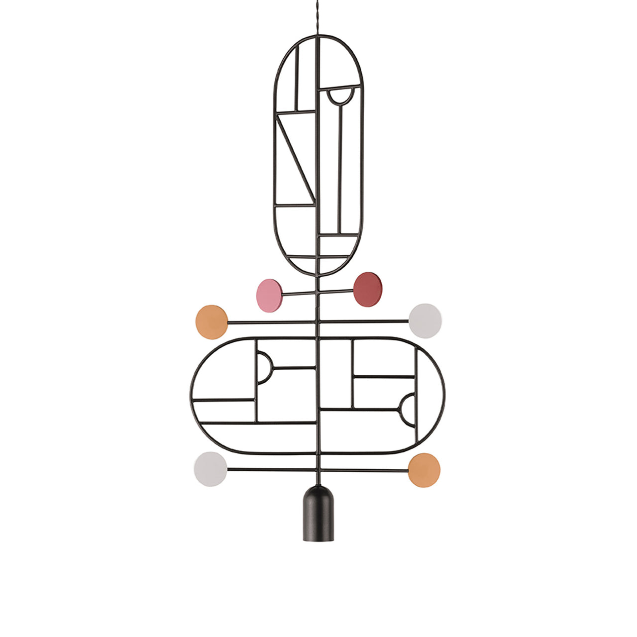 Wooden Dots Suspension Lamp: Oval with Stem + Vertical + Horizontal + Graphite + 3 Stem + Graphhite + White + Pink + Orange + Red