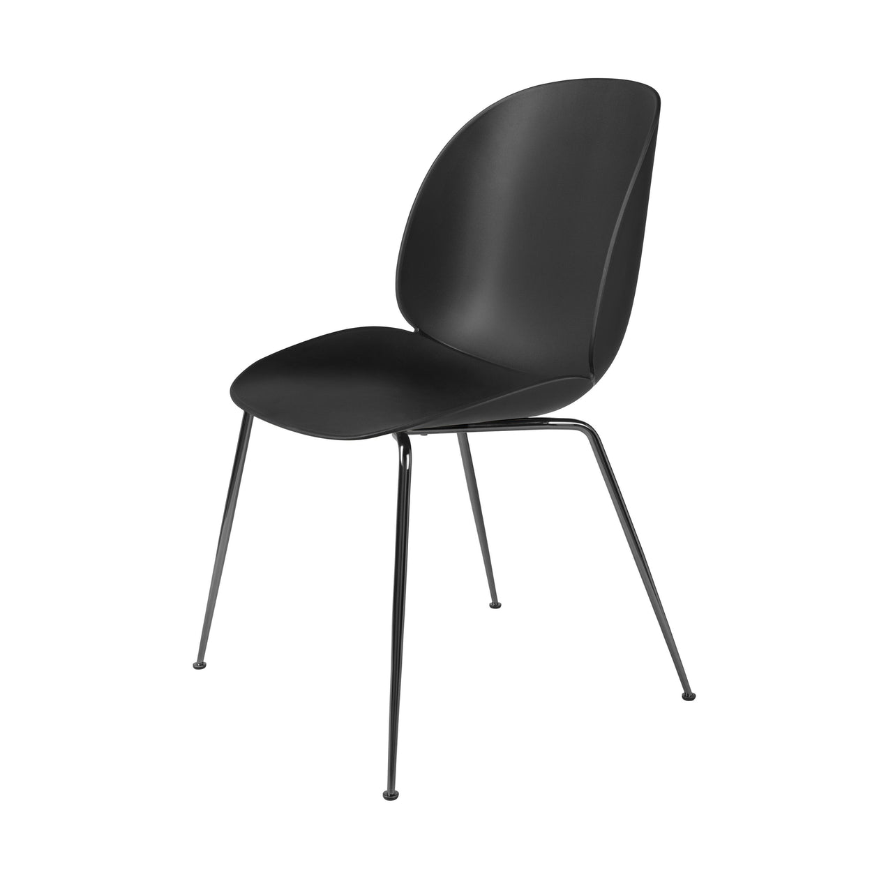 Beetle Dining Chair: Conic Base + Black + Black Chrome