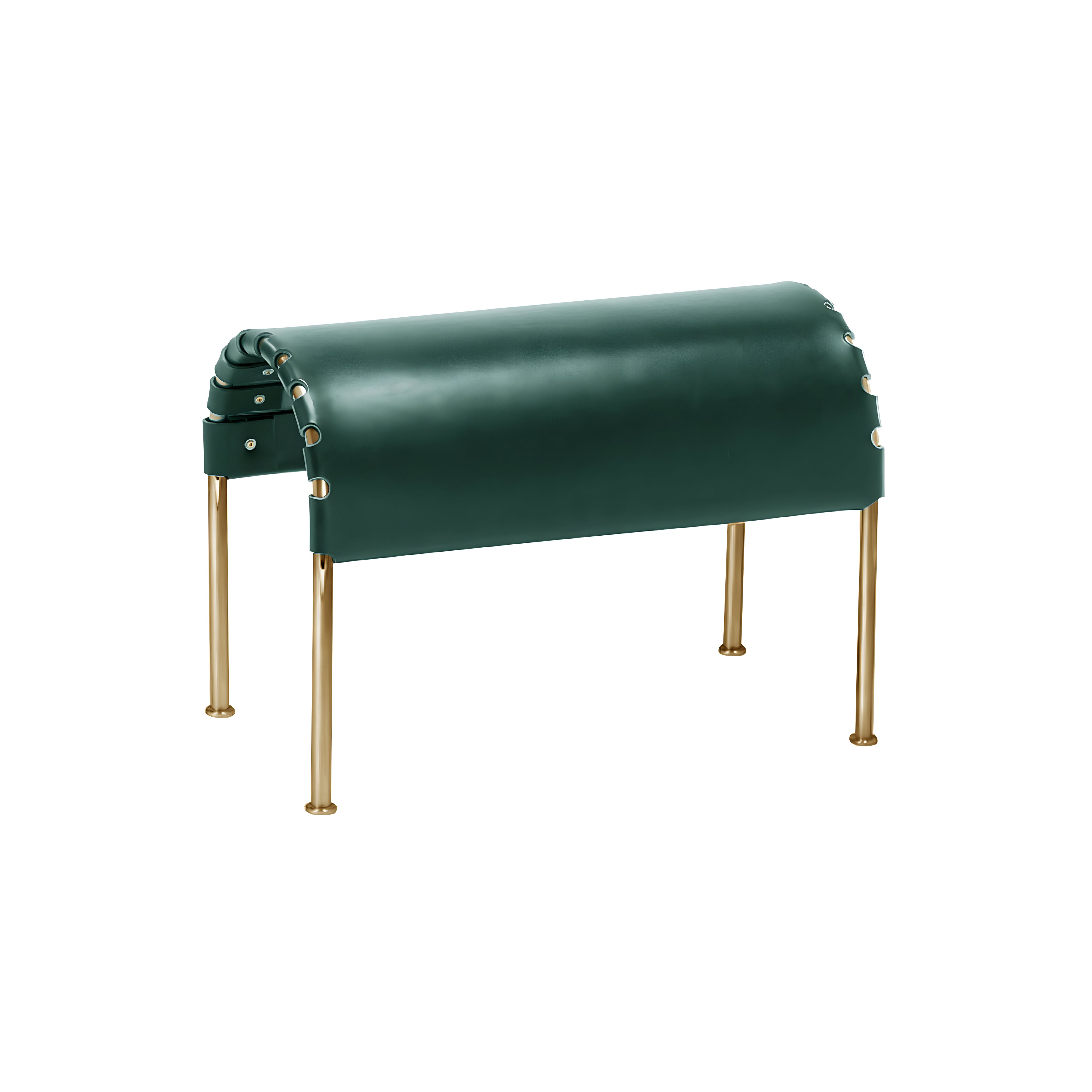 Bruno Footstool: Brass Treated + Tarnsjo Leather Green