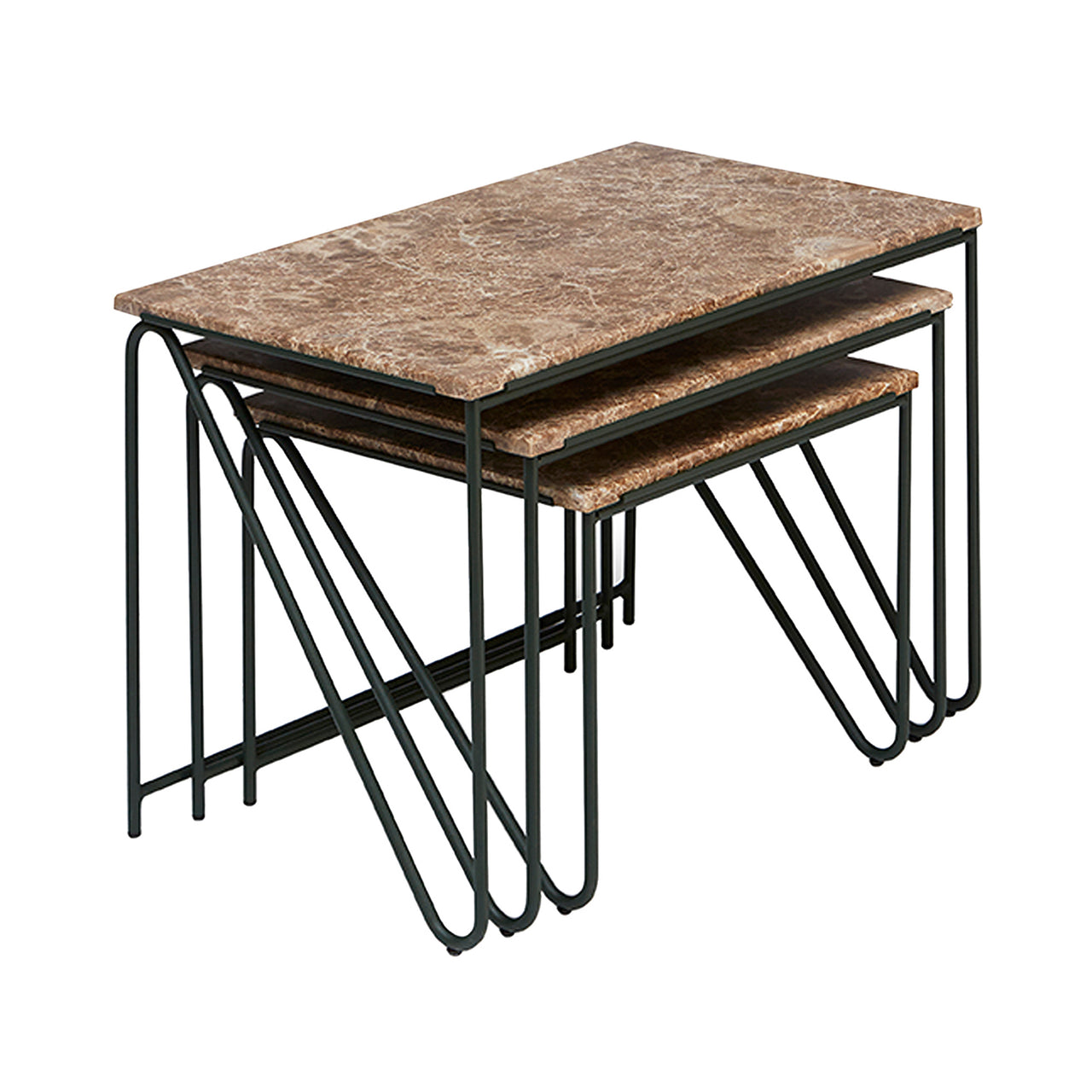 Triptych Nesting Tables: Set of 3 + Monaco Brown Limestone + Cedar Green