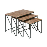 Triptych Nesting Tables: Set of 3 + Monaco Brown Limestone + Cedar Green