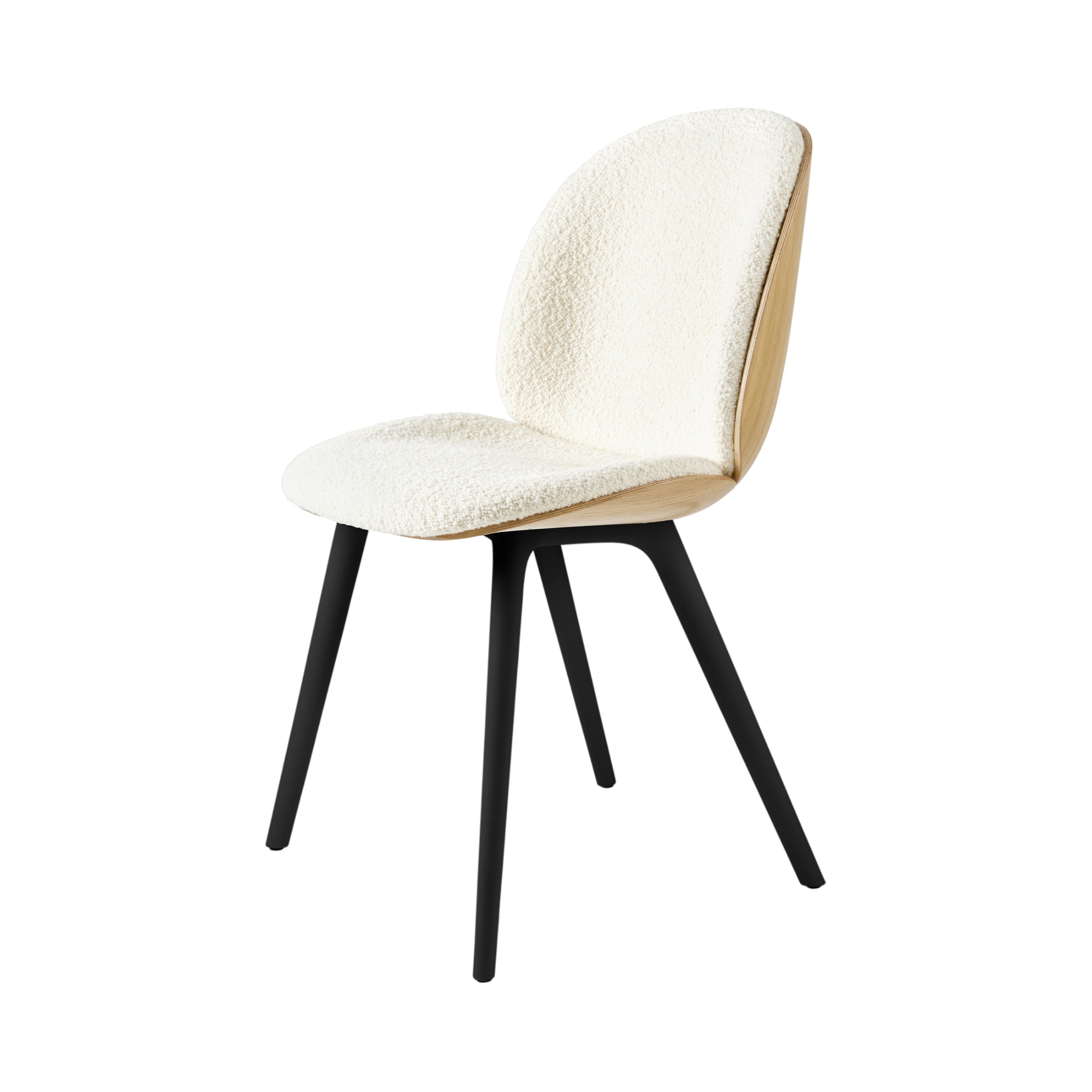 Beetle Dining Chair Plastic Base: Veneer Shell + Front Upholstered + Oak