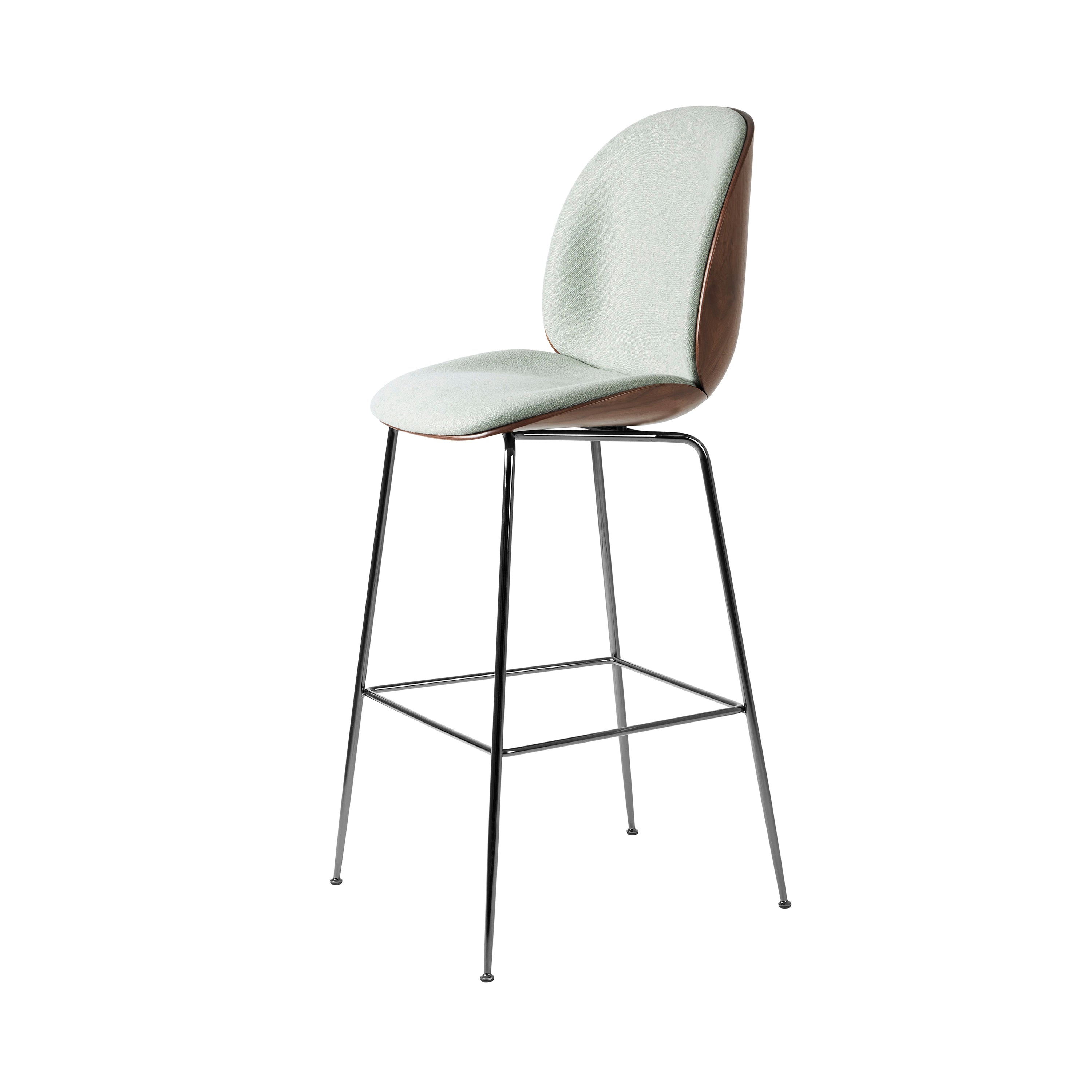 Beetle Bar Chair Conic Base: Veneer Shell + Front Upholstered + Black Chrome + American Walnut