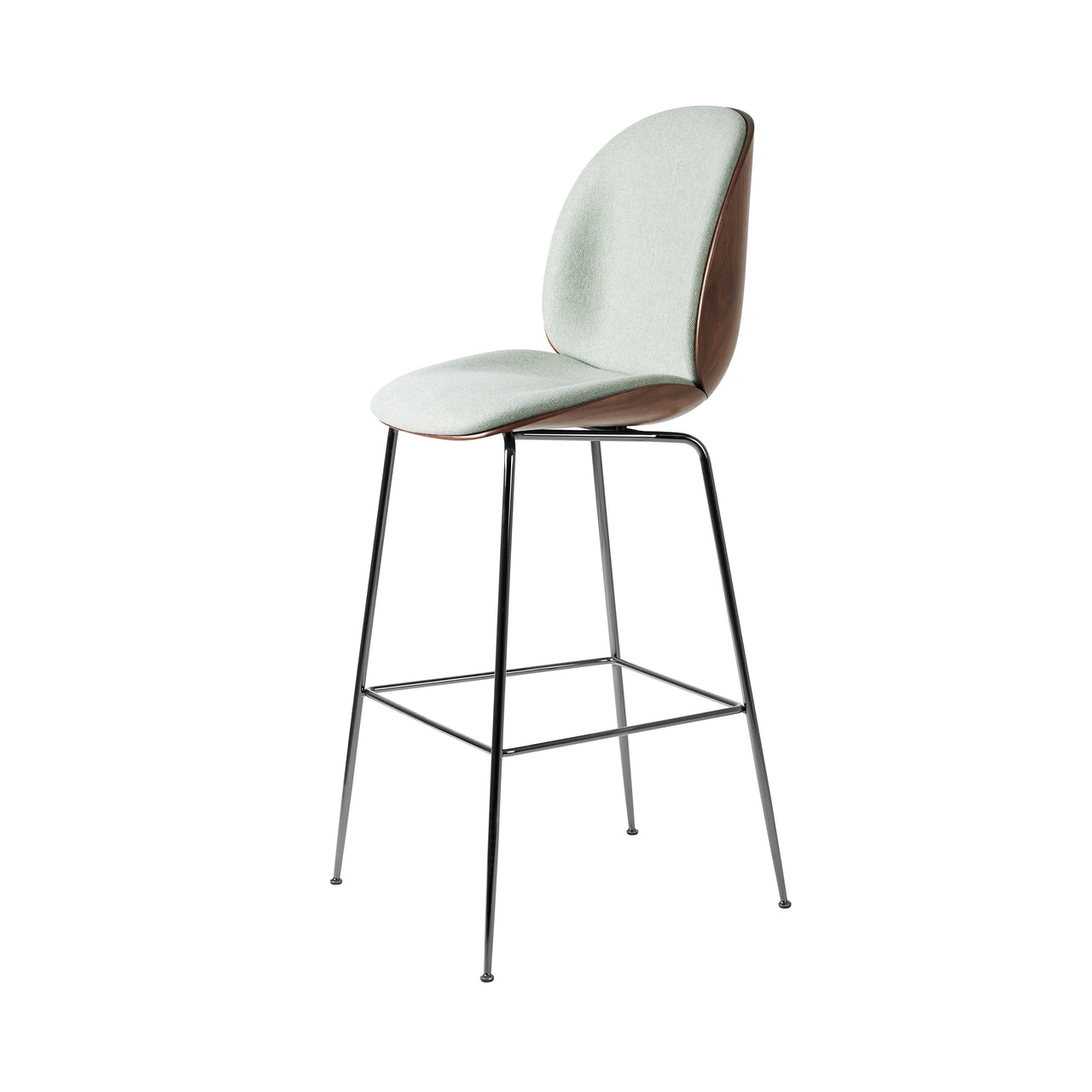 Beetle Bar Chair Conic Base: Veneer Shell + Front Upholstered + Black Chrome + American Walnut