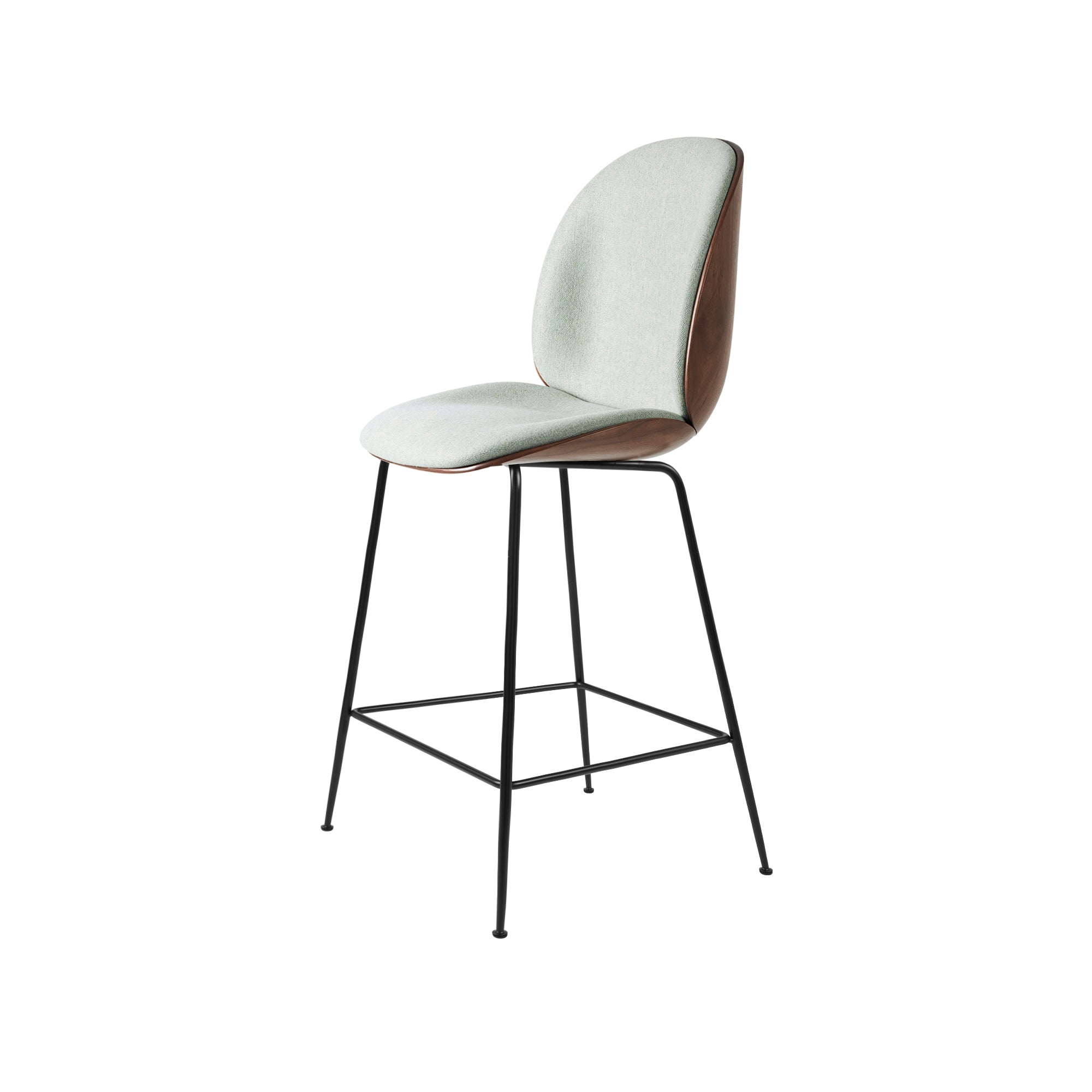 Beetle Counter Chair: Veneer Shell + Front Upholstered + Black Matt + American Walnut