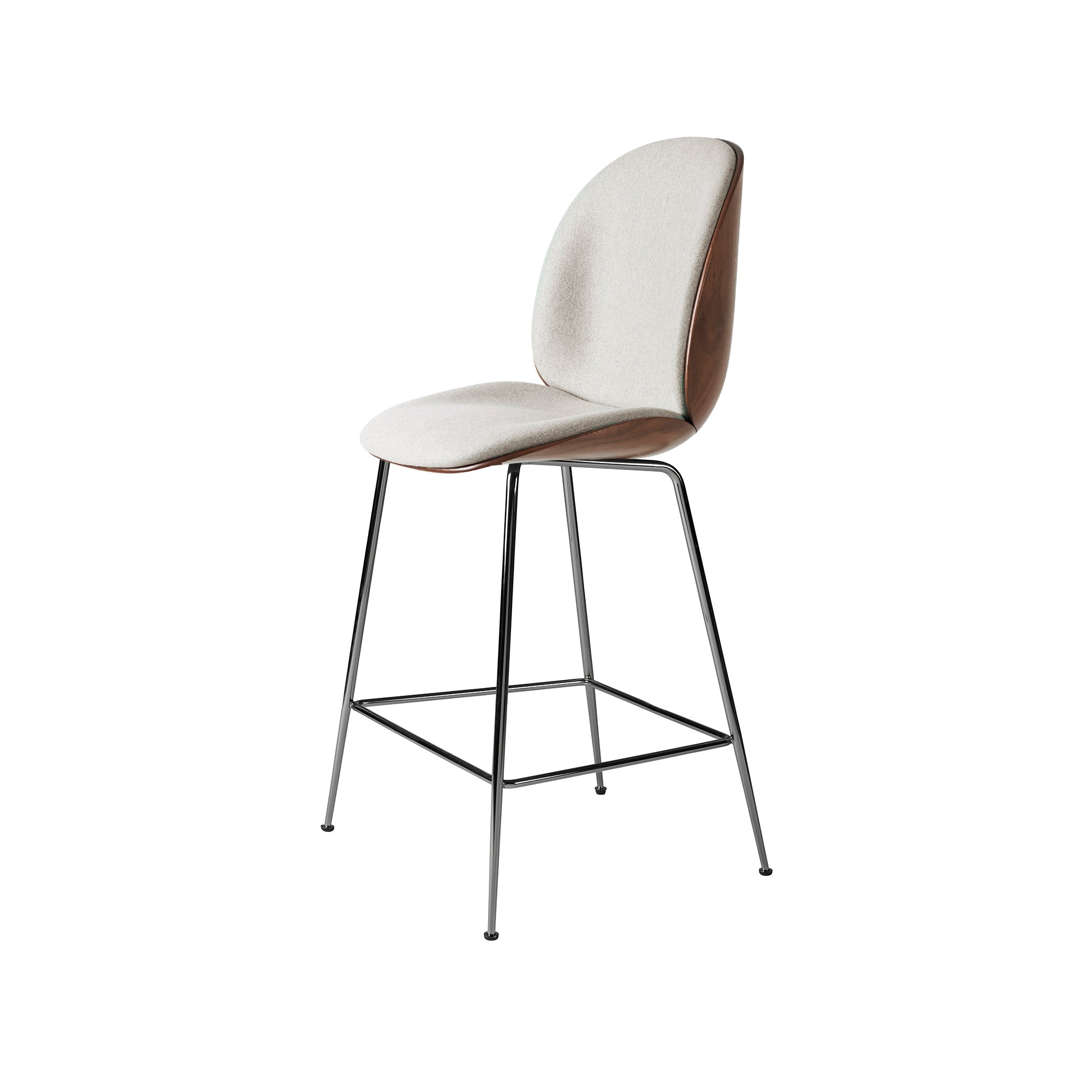Beetle Counter Chair: Veneer Shell + Front Upholstered + Black Chrome + American Walnut