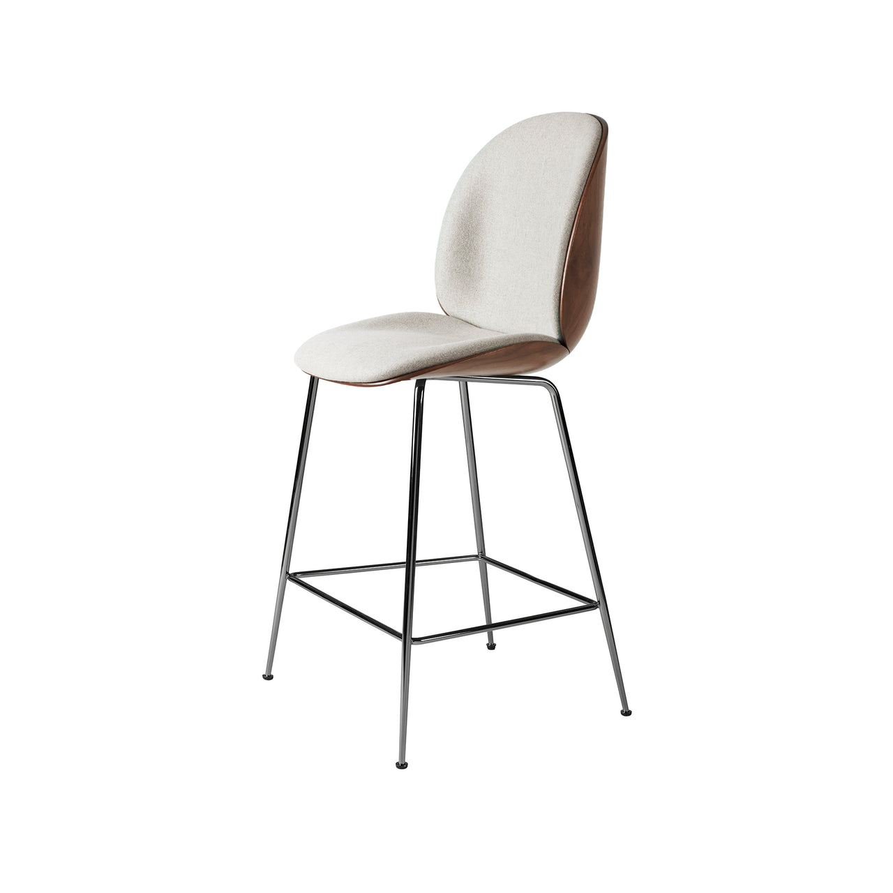 Beetle Counter Chair: Veneer Shell + Front Upholstered + Black Chrome + American Walnut