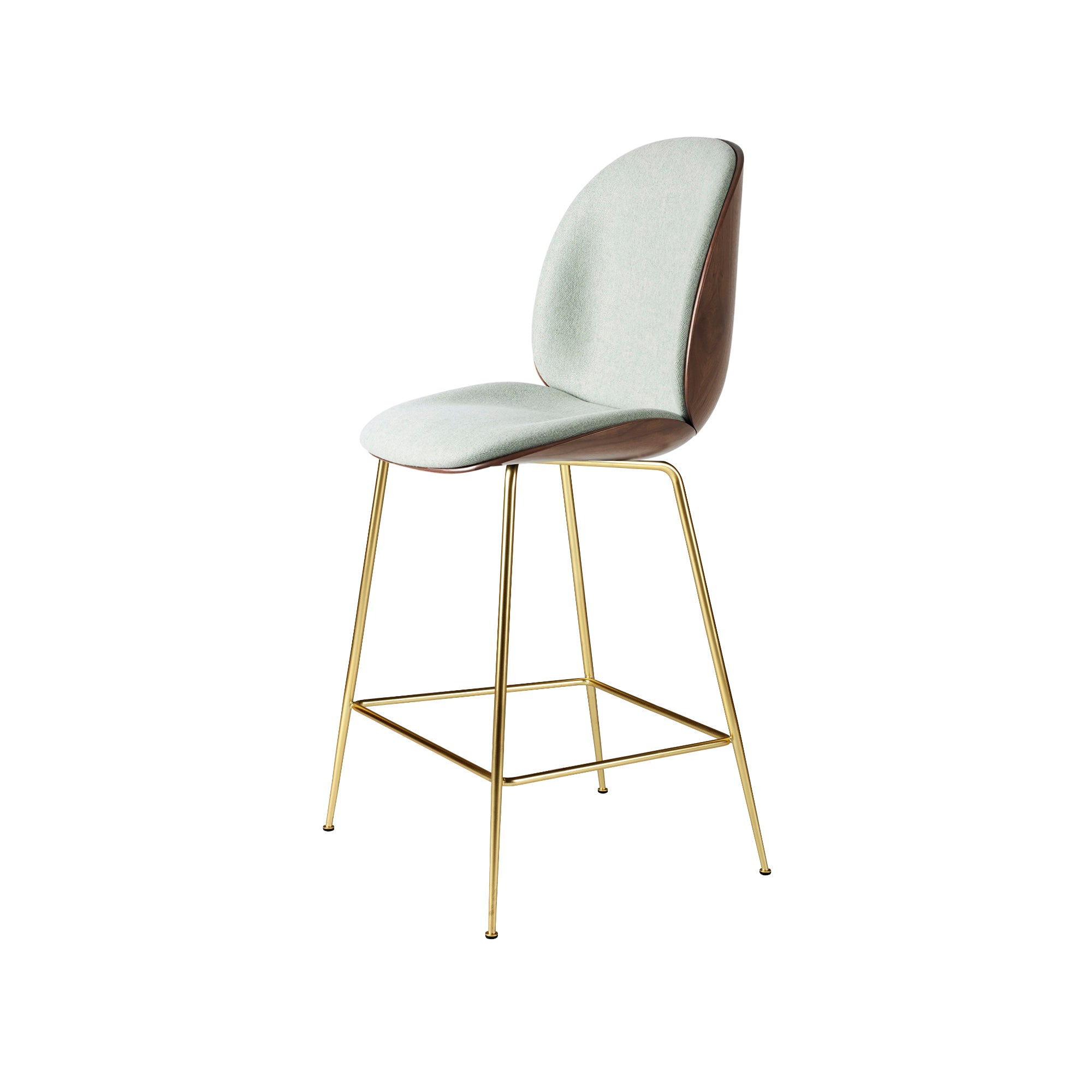 Beetle Counter Chair: Veneer Shell + Front Upholstered + Brass Semi Matt + American Walnut