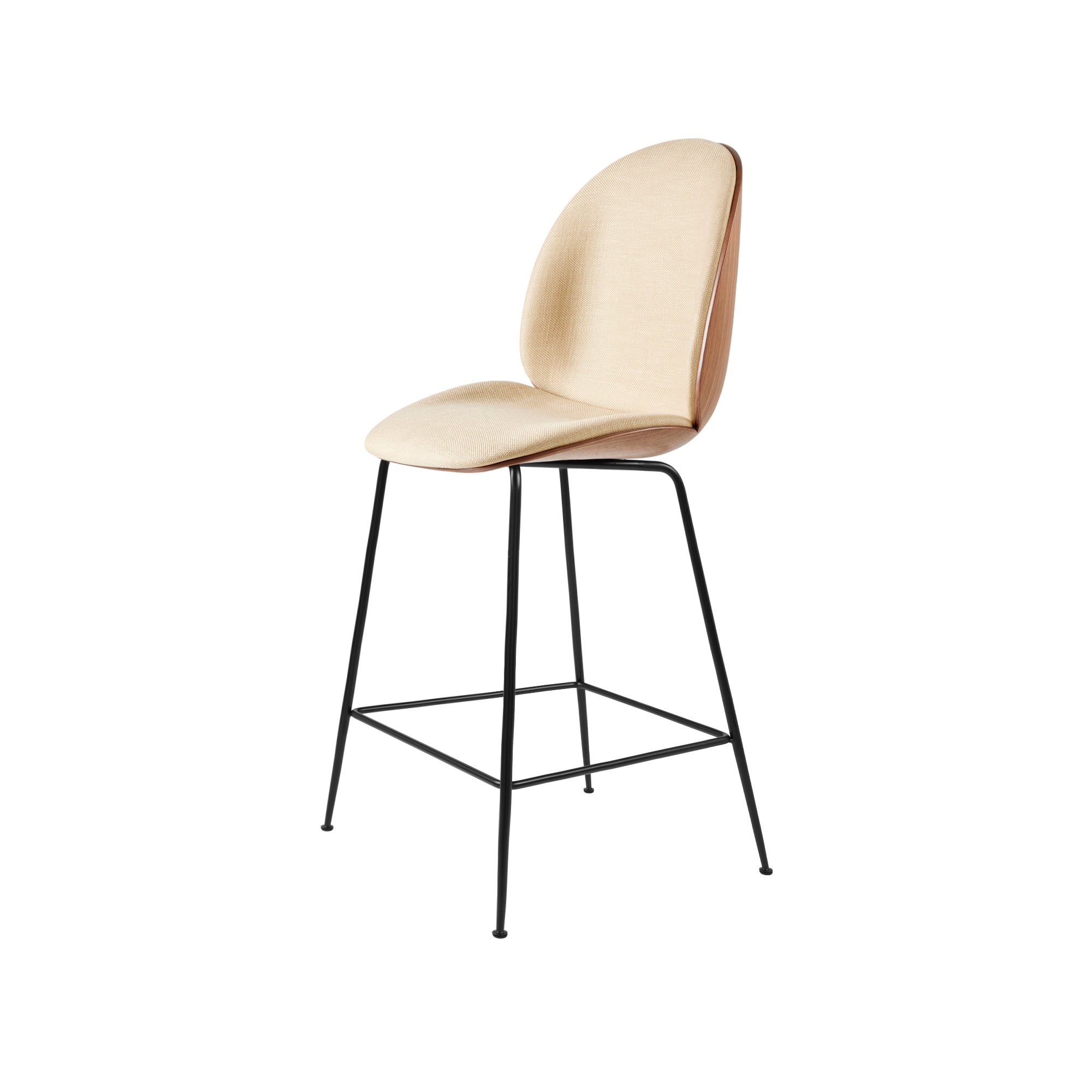 Beetle Counter Chair: Veneer Shell + Front Upholstered + Black Matt + American Walnut