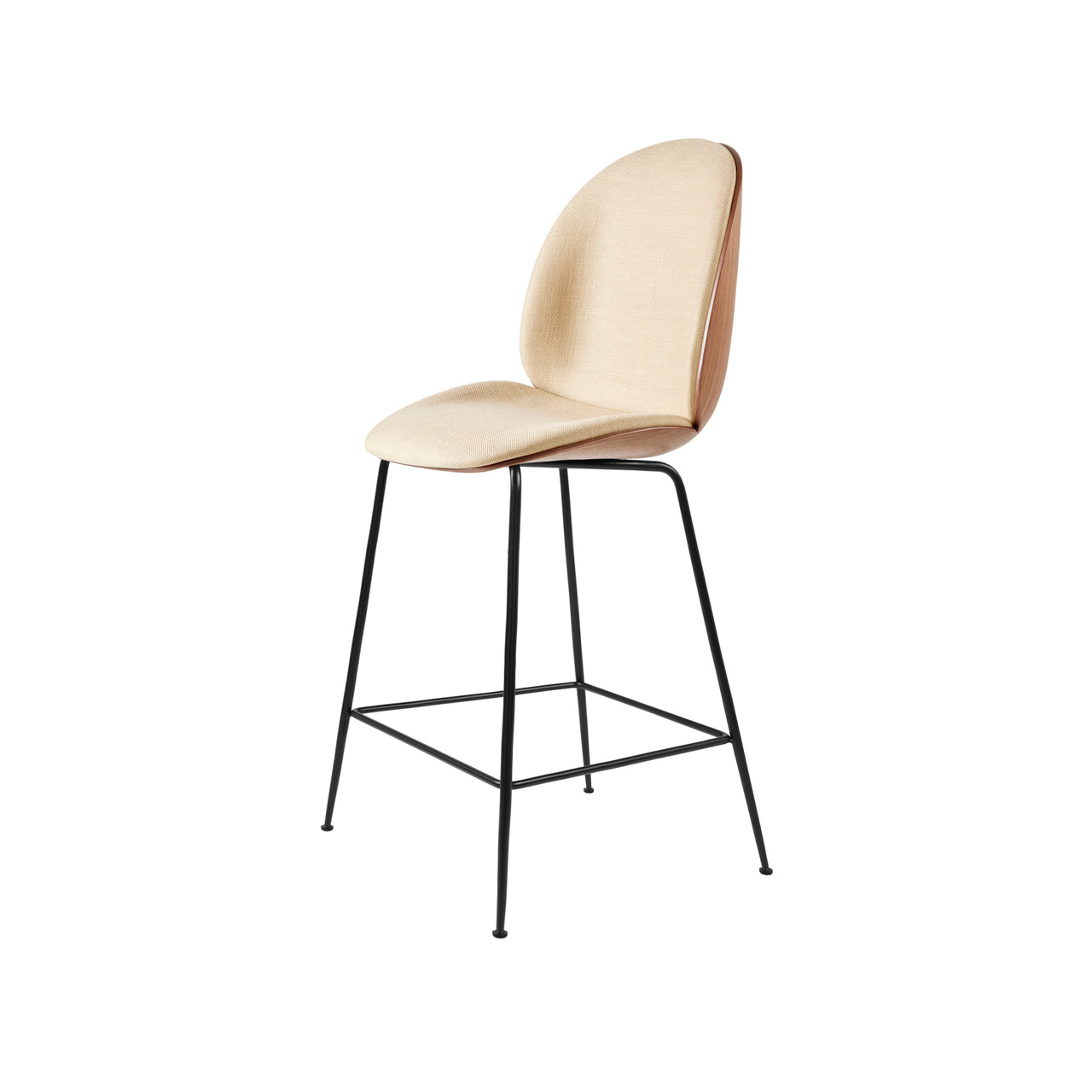 Beetle Counter Chair: Veneer Shell + Front Upholstered + Black Matt + American Walnut