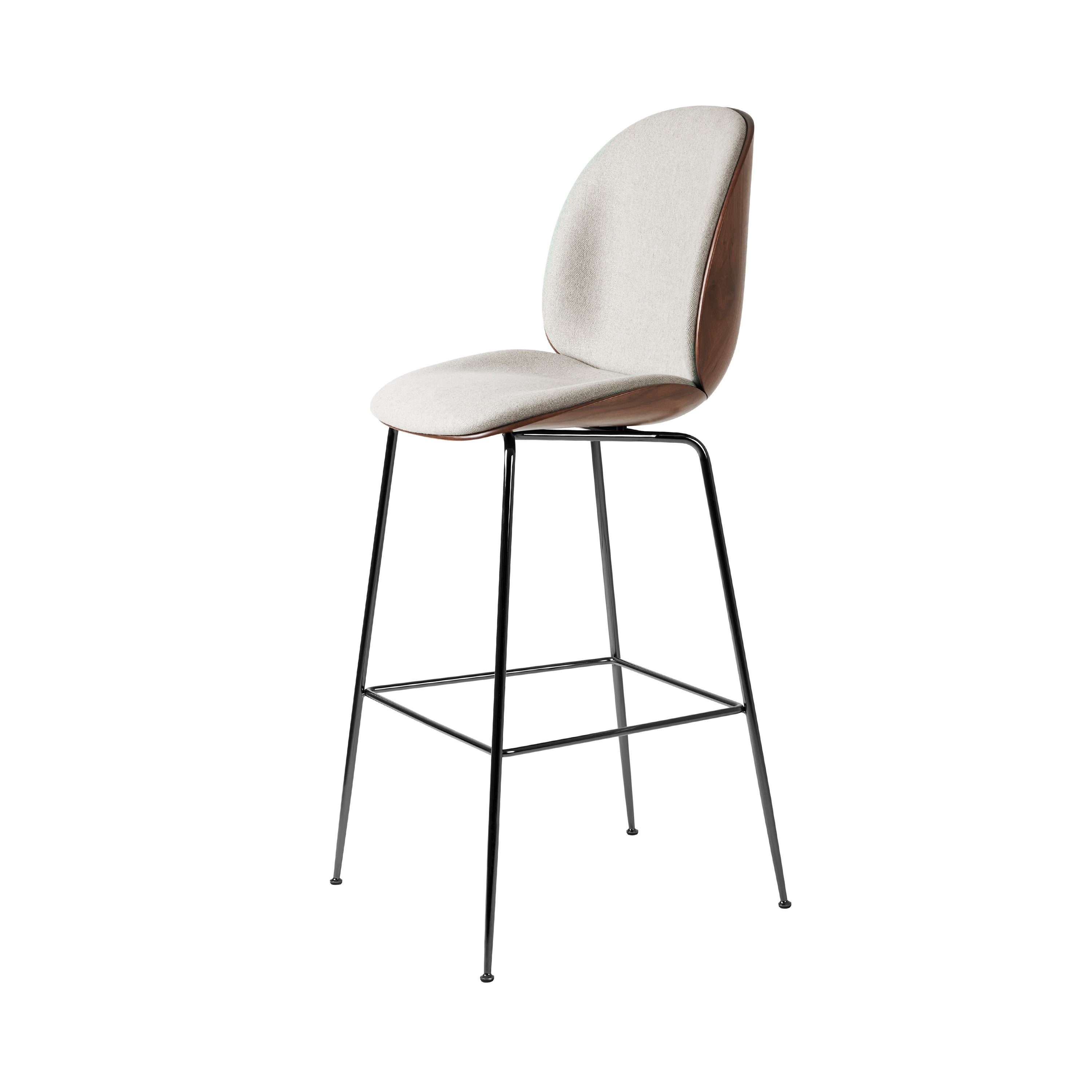 Beetle Bar Chair Conic Base: Veneer Shell + Front Upholstered + Black Chrome + American Walnut