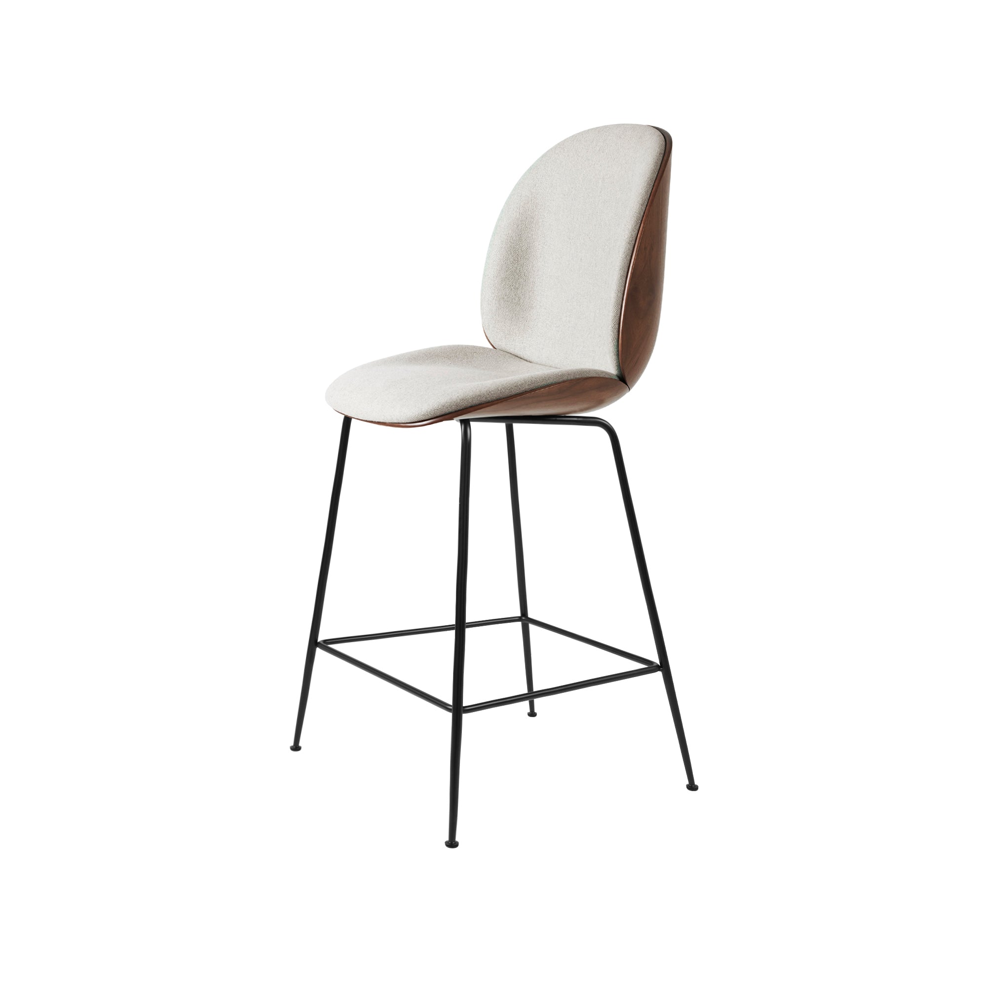 Beetle Counter Chair: Veneer Shell + Front Upholstered + Black Matt + American Walnut