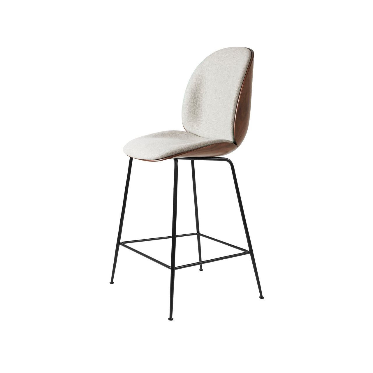 Beetle Counter Chair: Veneer Shell + Front Upholstered + Black Matt + American Walnut