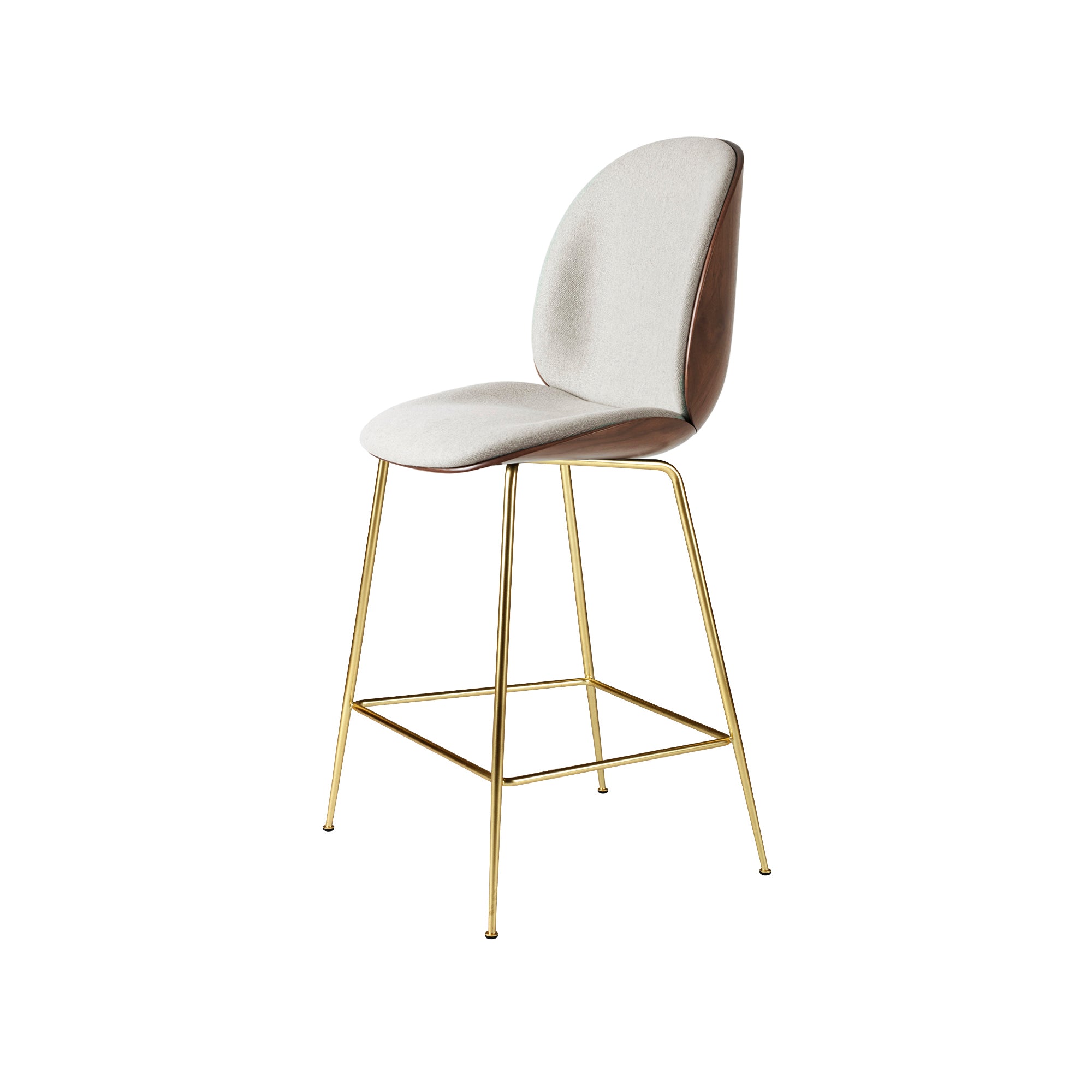 Beetle Counter Chair: Veneer Shell + Front Upholstered + Brass Semi Matt + American Walnut