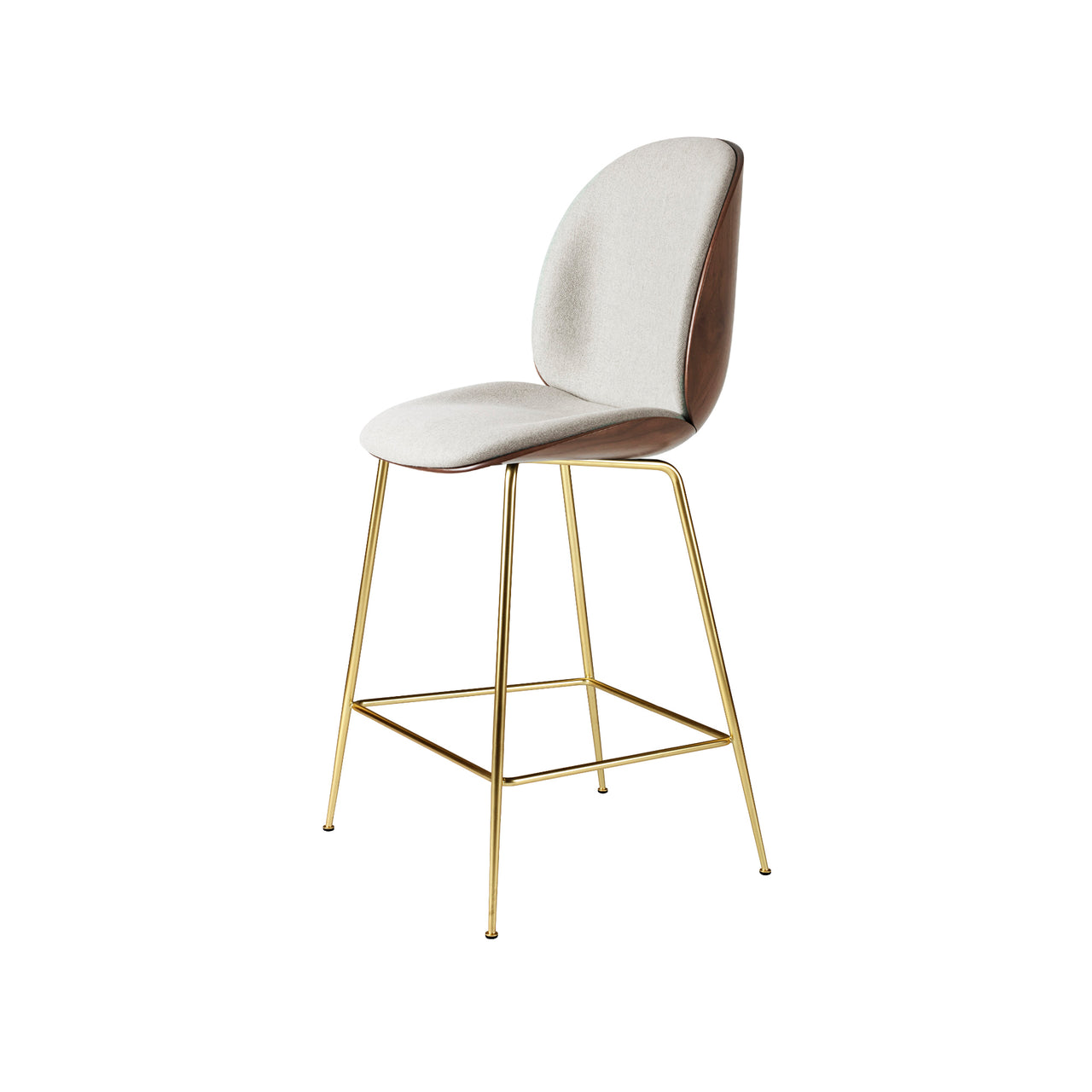Beetle Counter Chair: Veneer Shell + Front Upholstered + Brass Semi Matt + American Walnut