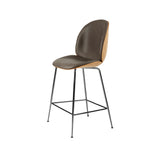 Beetle Counter Chair: Veneer Shell + Front Upholstered + Black Chrome + Oak