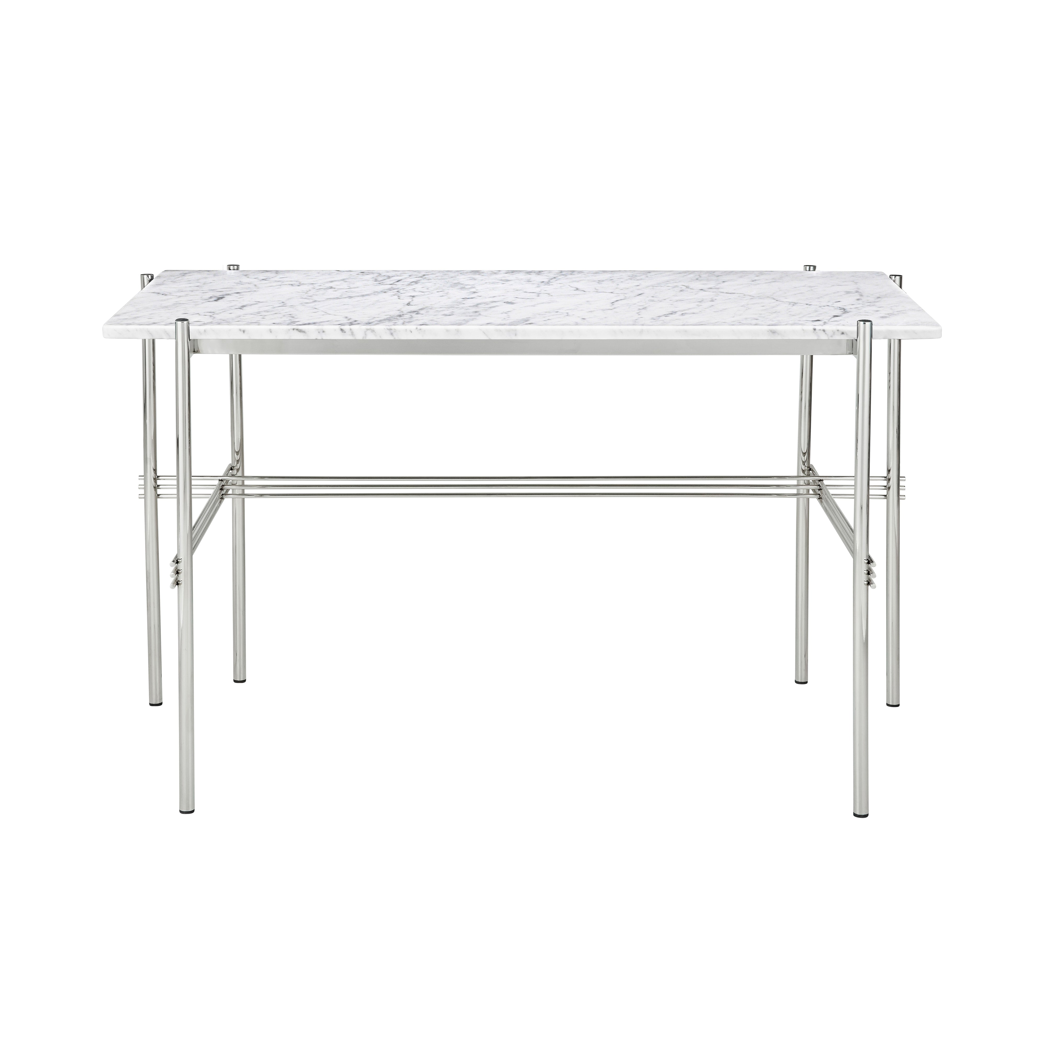 TS Desk: Polished Steel + White Carrara