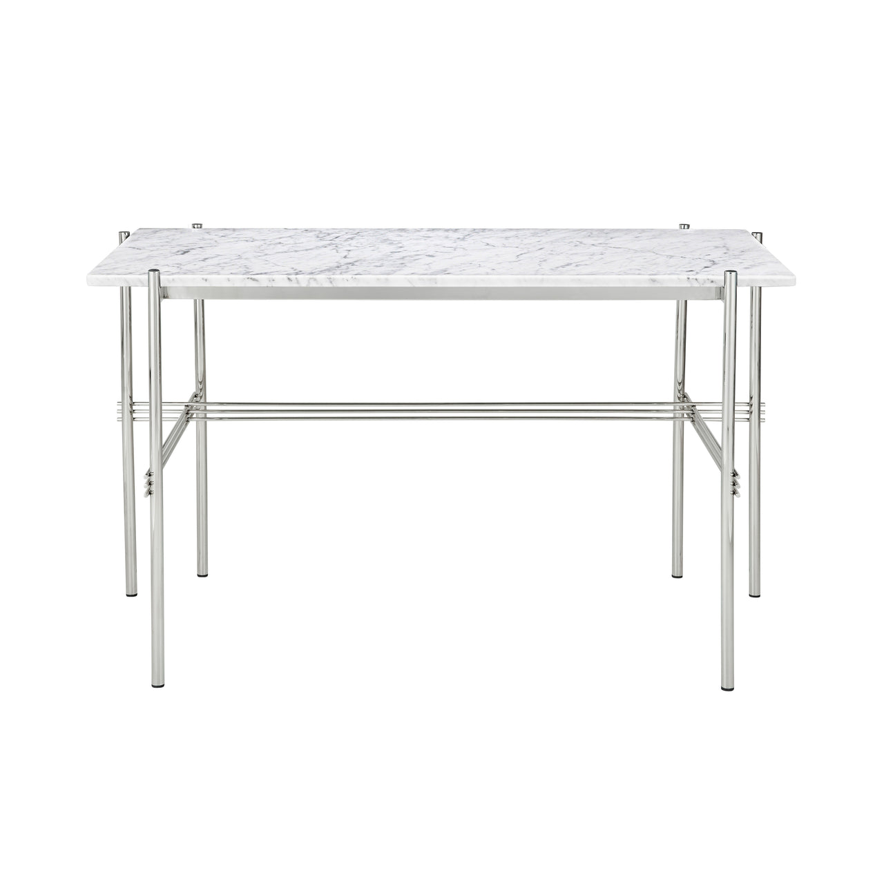 TS Desk: Polished Steel + White Carrara
