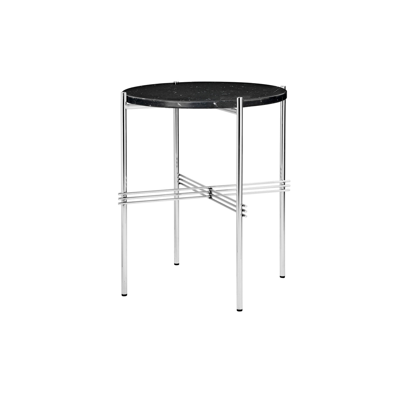 TS Round Side Table: Polished Steel + Black Marquina Marble