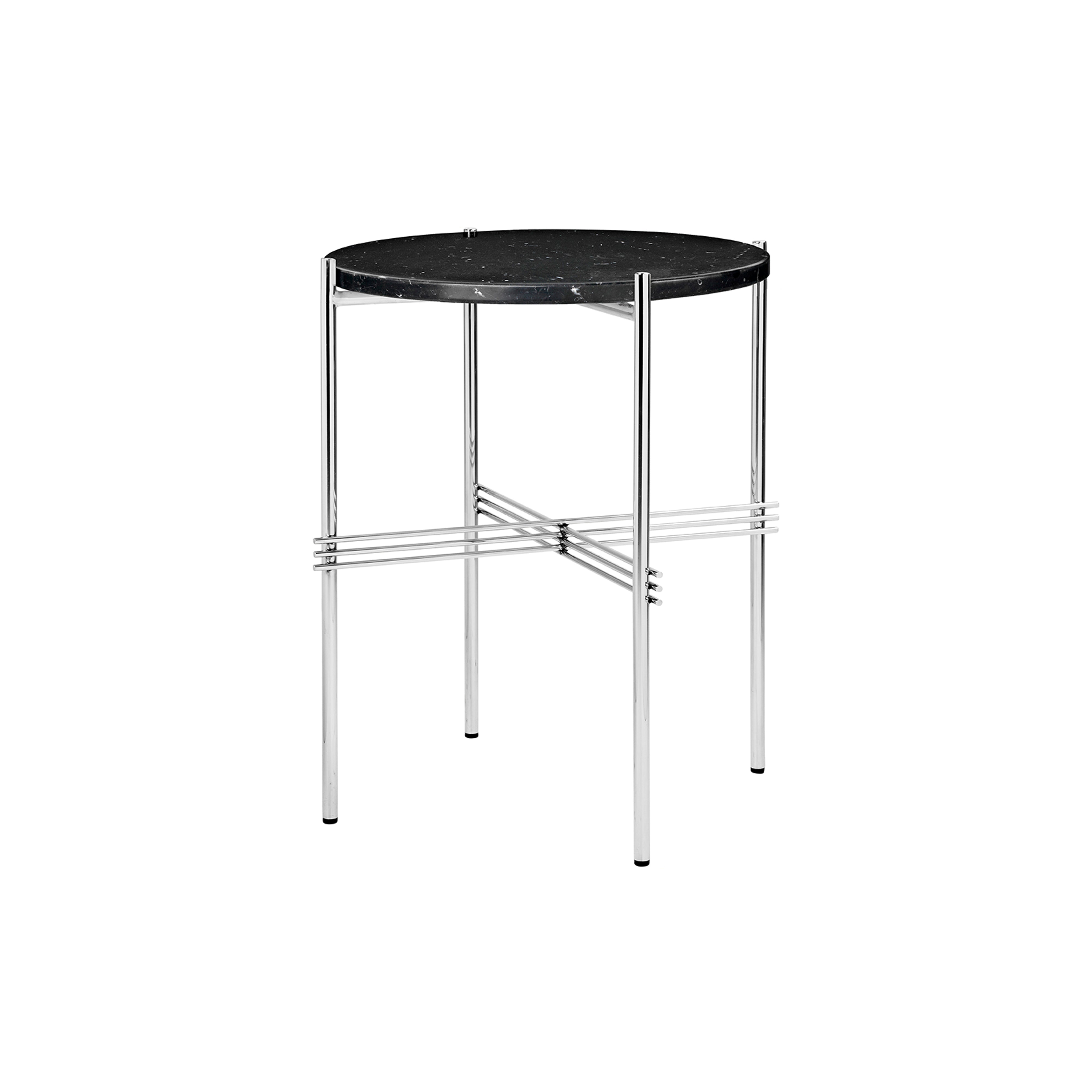 TS Round Side Table: Polished Steel + Black Marquina Marble