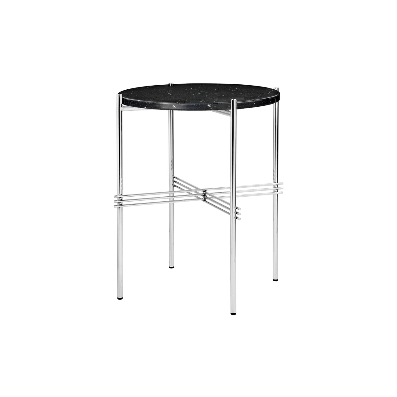 TS Round Side Table: Polished Steel + Black Marquina Marble