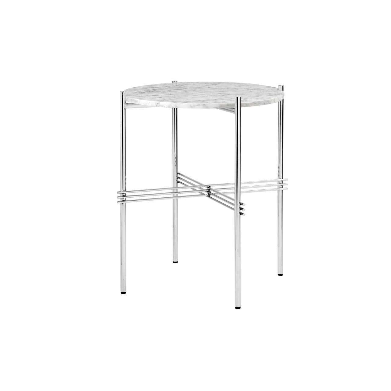 TS Round Side Table: Polished Steel + White Carrara Marble