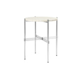 TS Round Side Table: Polished Steel + Neutral White Travertine