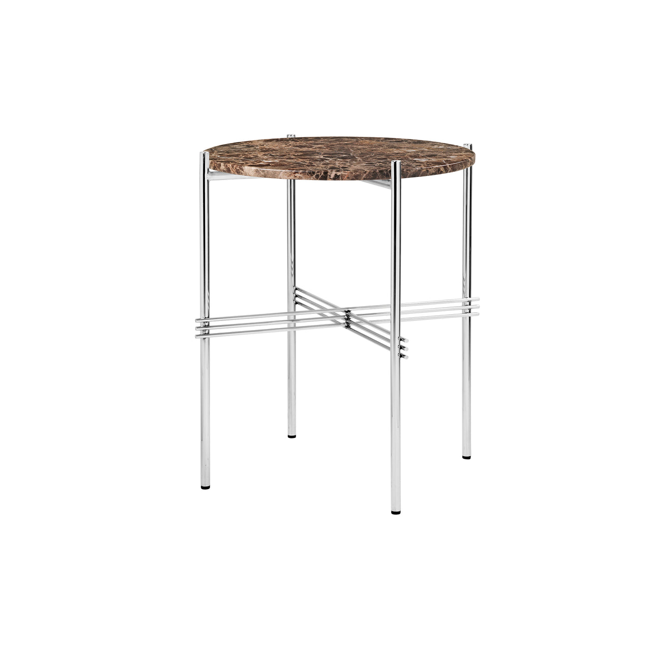 TS Round Side Table: Polished Steel + Brown Emperador Marble