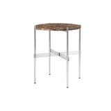 TS Round Side Table: Polished Steel + Brown Emperador Marble