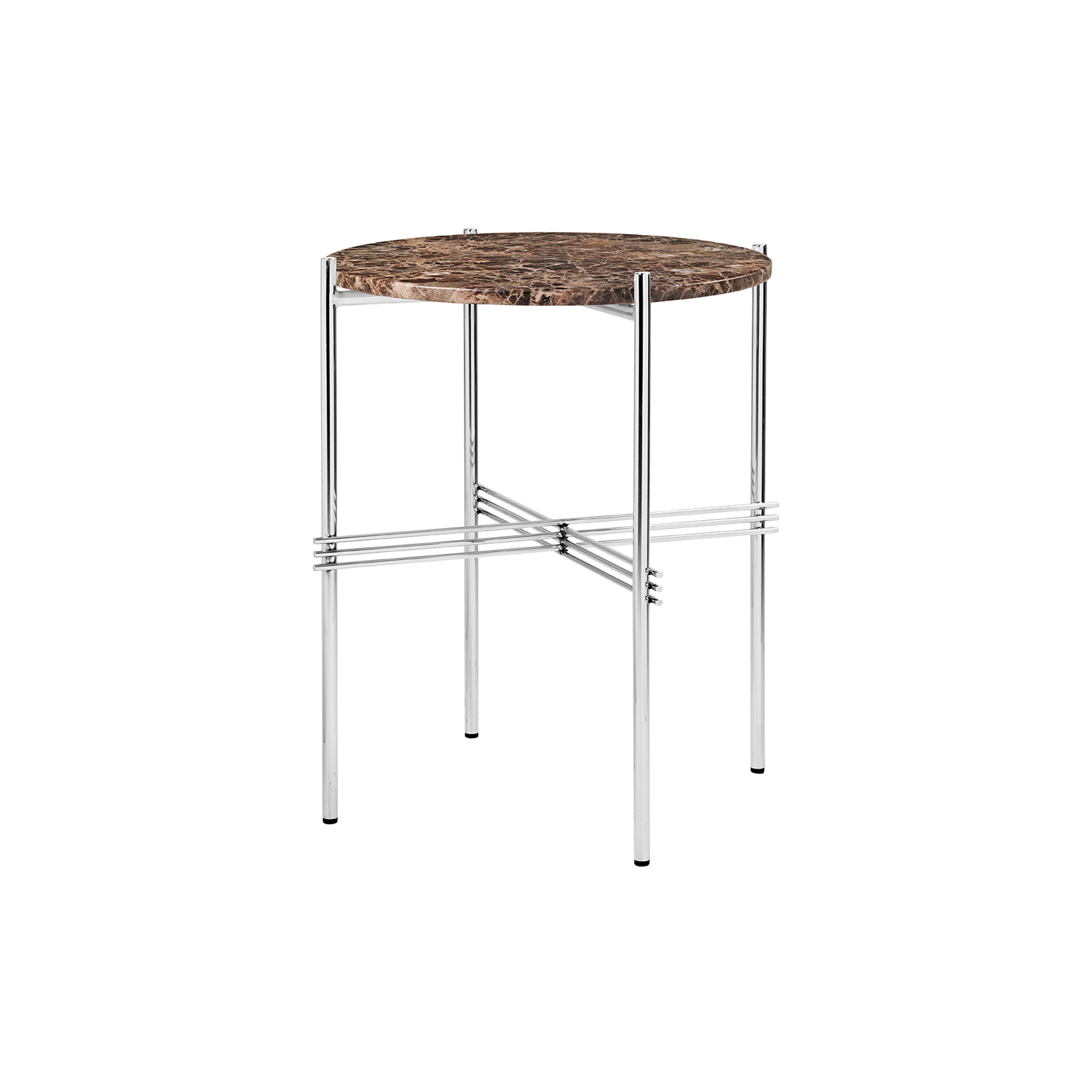 TS Round Side Table: Polished Steel + Brown Emperador Marble