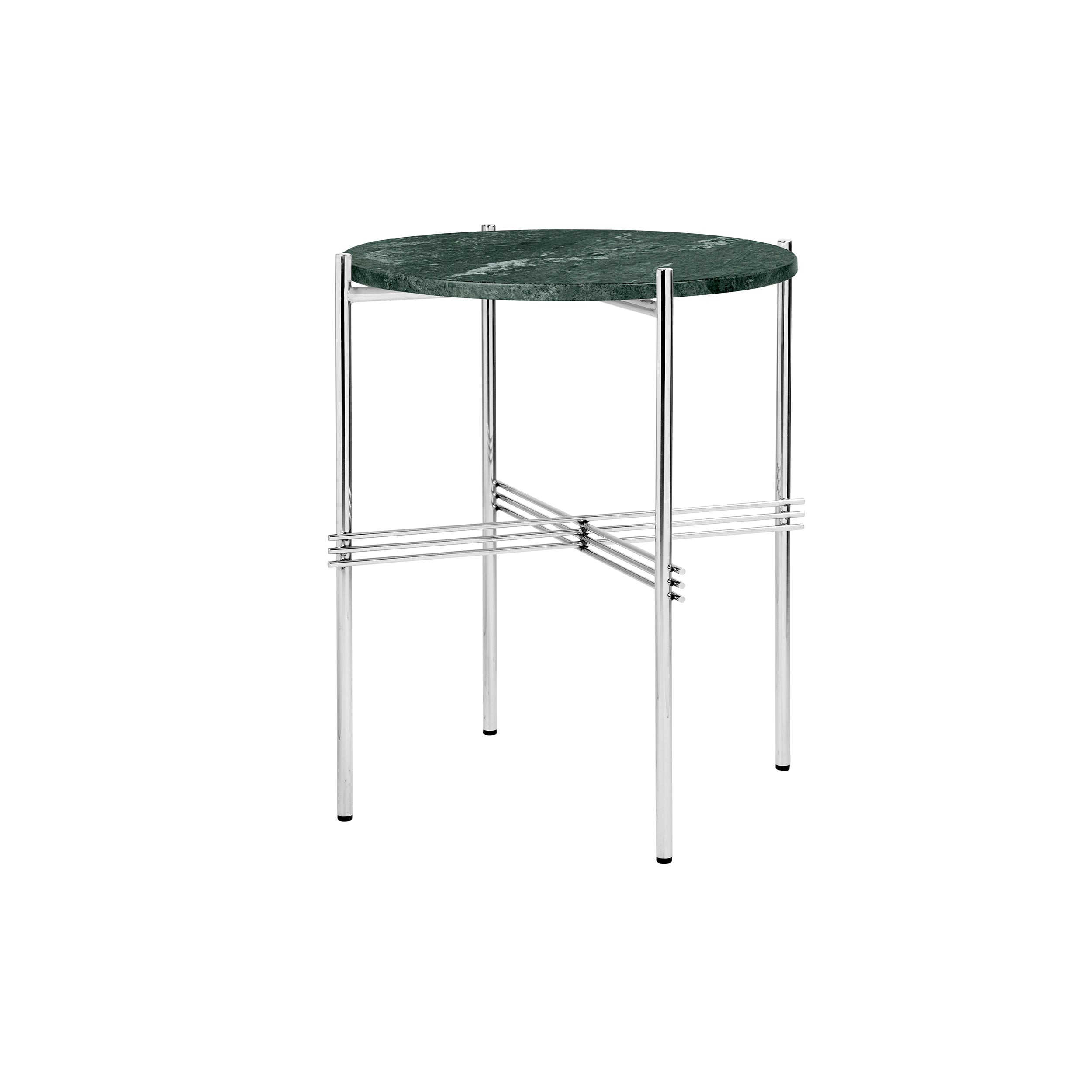 TS Round Side Table: Polished Steel + Green Guatemala Marble