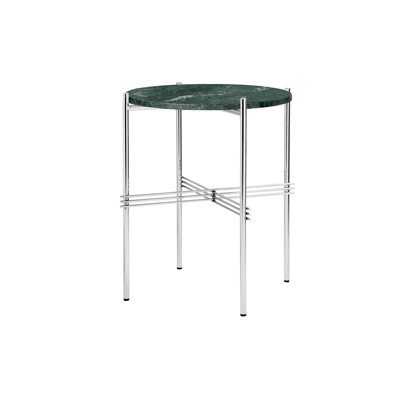 TS Round Side Table: Polished Steel + Green Guatemala Marble