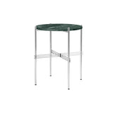 TS Round Side Table: Polished Steel + Green Guatemala Marble
