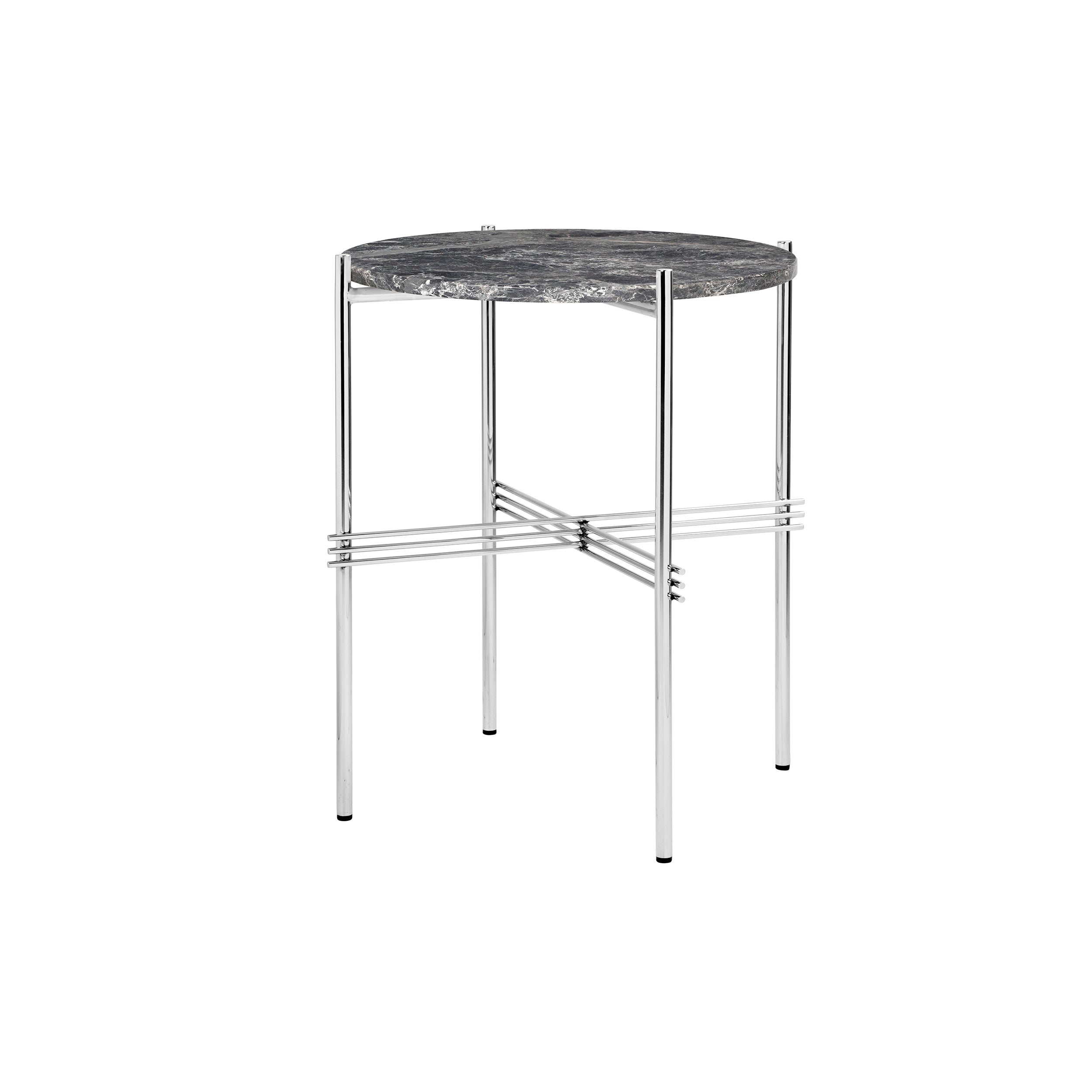 TS Round Side Table: Polished Steel + Grey Emperador Marble