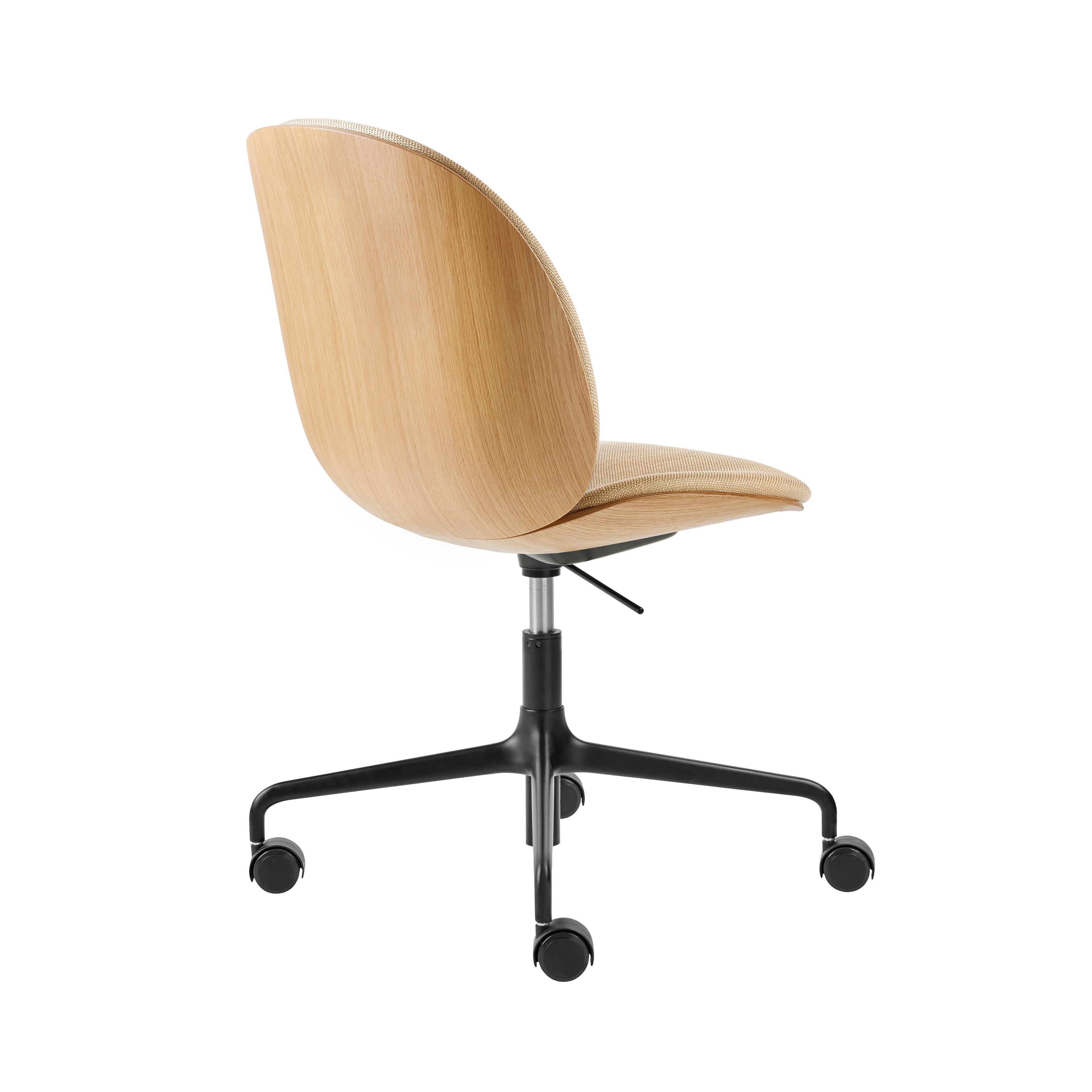Beetle Adjustable Meeting Chair Veneer Shell: 4 Star Base + Front Upholstered + Oak + With Castors