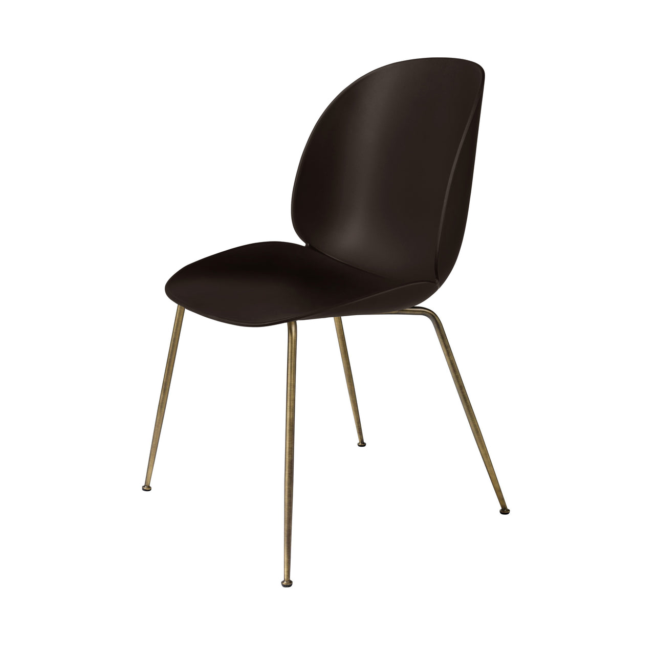 Beetle Dining Chair: Conic Base + Mocha Brown + Antique Brass