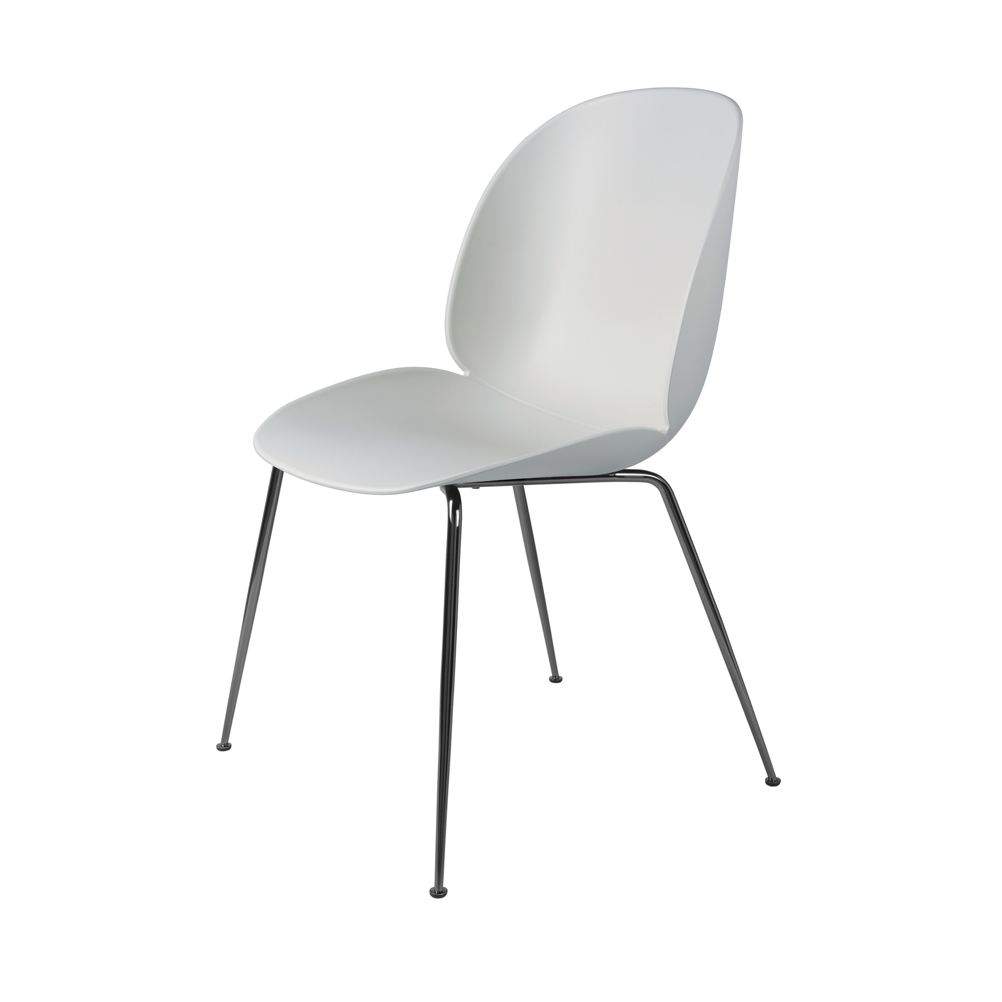 Beetle Dining Chair: Conic Base + Lunar Grey + Black Chrome
