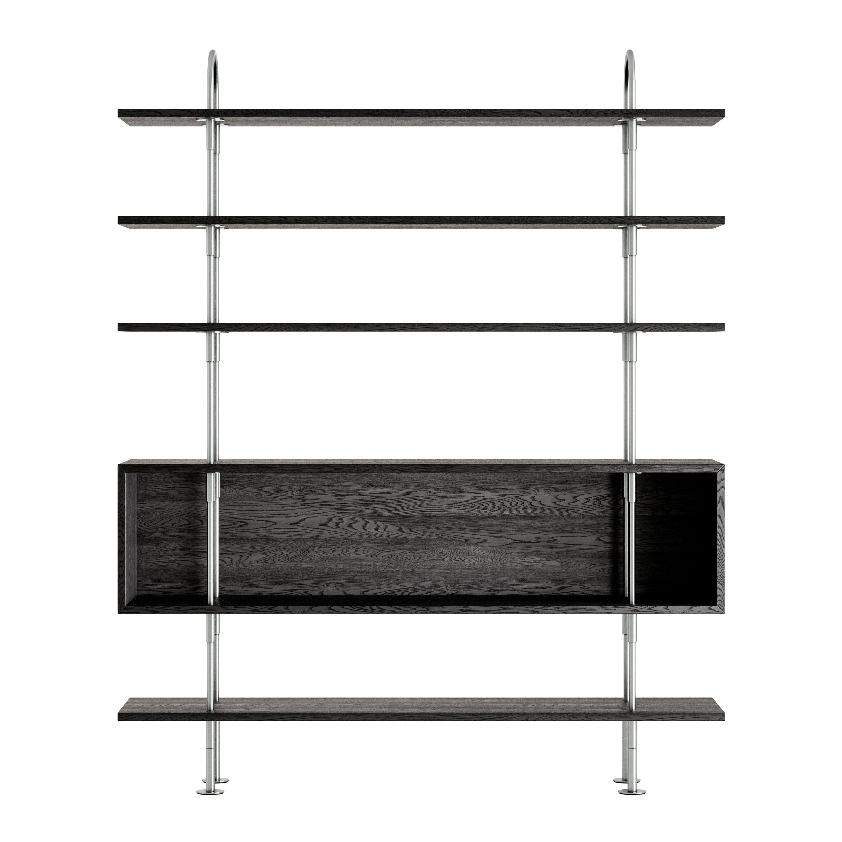 Keen Shelving System: System 5 + Satin Stainless Steel + Brown + Black 