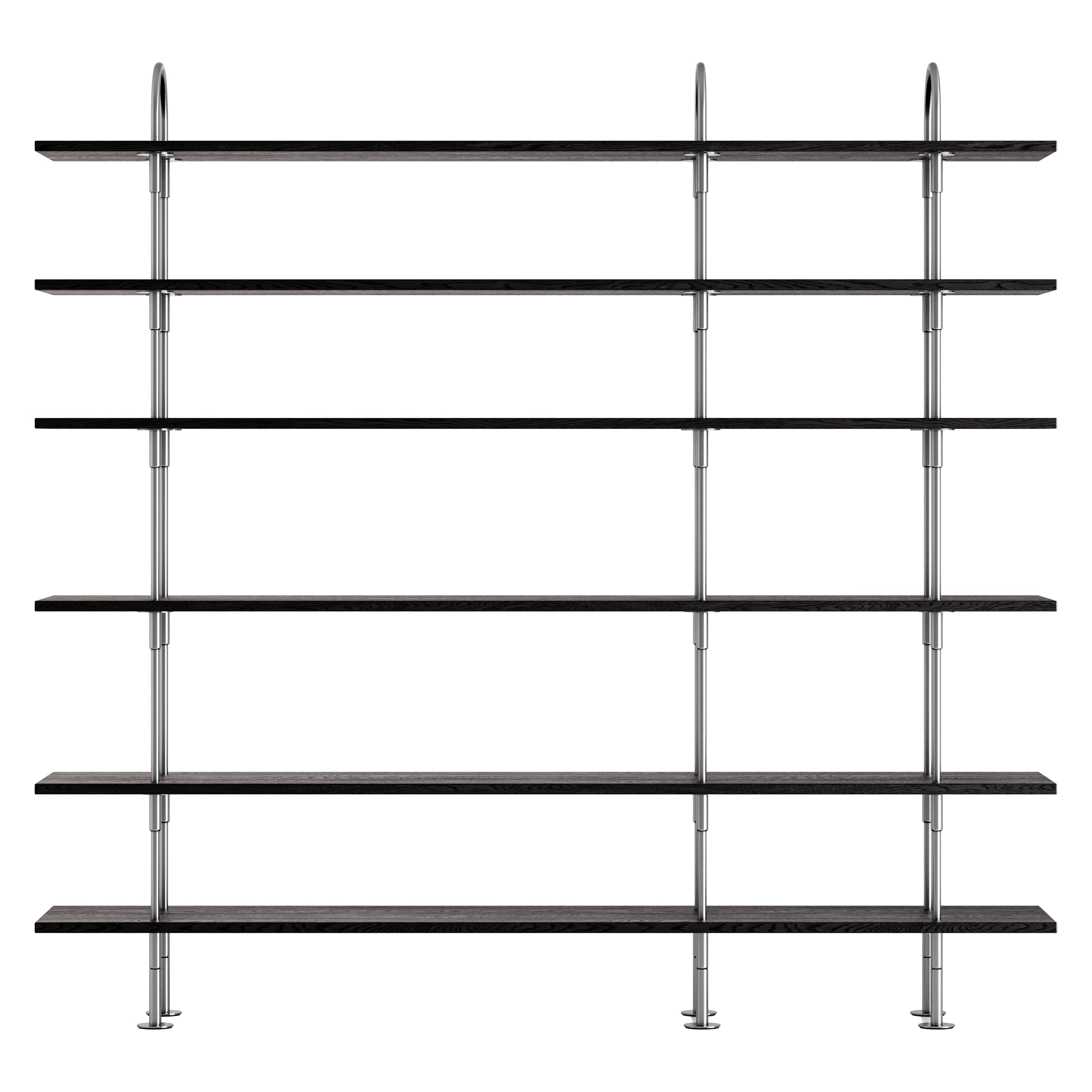 Keen Shelving System: System 7 + Satin Stainless Steel + Brown + Black Ash